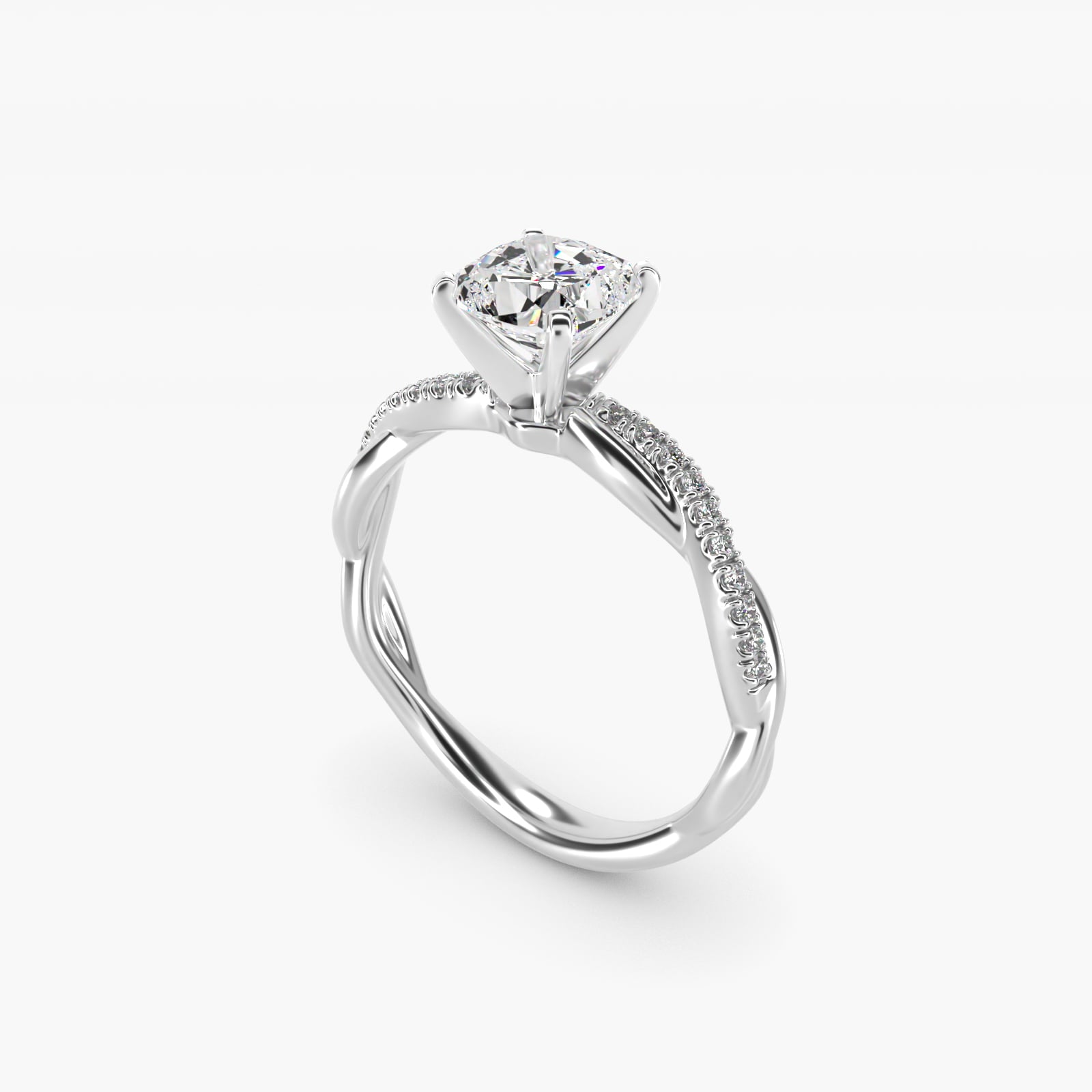 Petite Twist Diamond Engagement Ring in Platinum (1/10 ct. tw.) - Cushion Center
