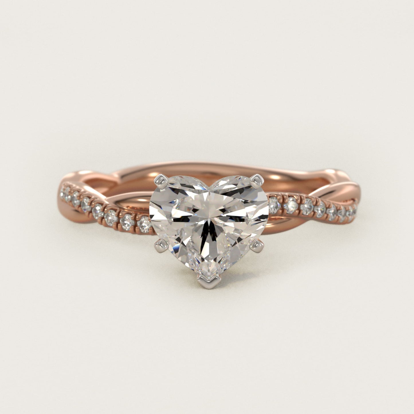 Petite Twist Diamond Engagement Ring in 14k Rose Gold (1/10 ct. tw.) - Heart Center