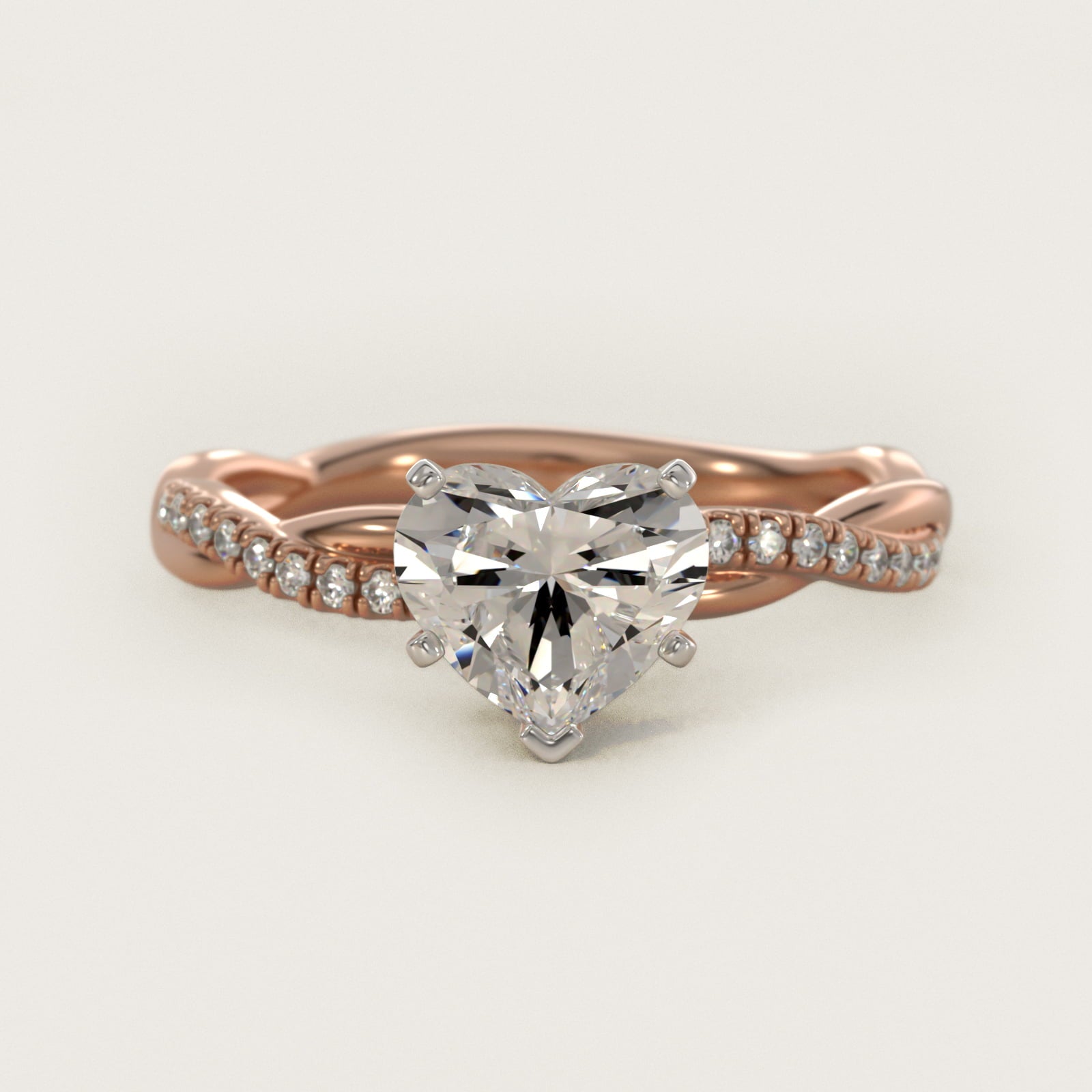 Petite Twist Diamond Engagement Ring in 14k Rose Gold (1/10 ct. tw.) - Heart Center