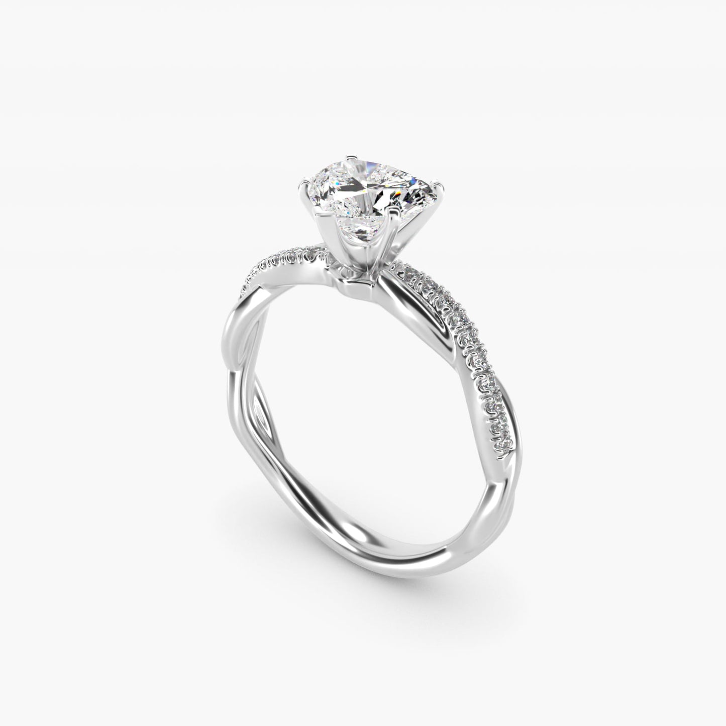 Petite Twist Diamond Engagement Ring in 14k White Gold (1/10 ct. tw.) - Heart Center