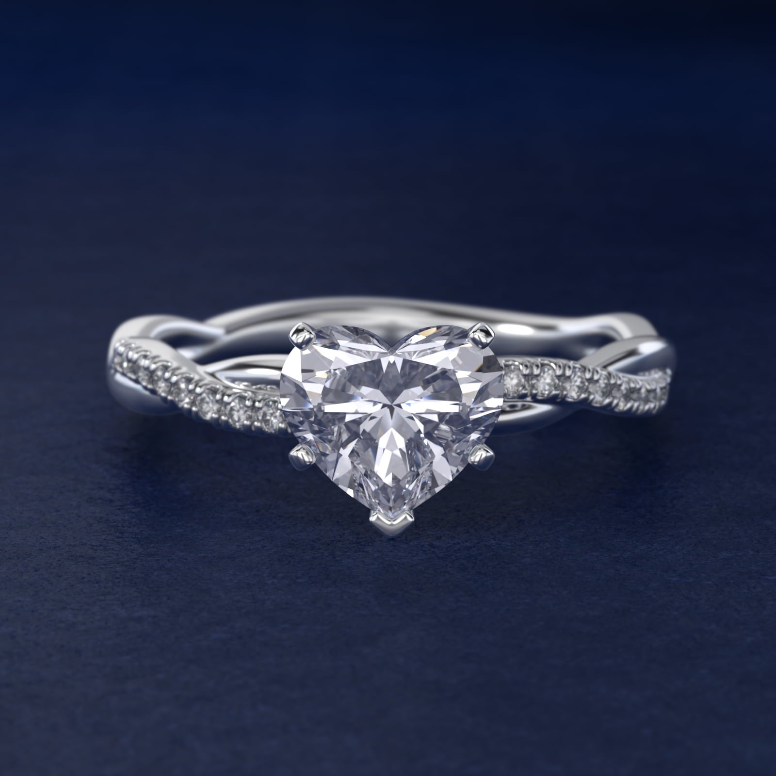Petite Twist Diamond Engagement Ring in 14k White Gold (1/10 ct. tw.) - Heart Center