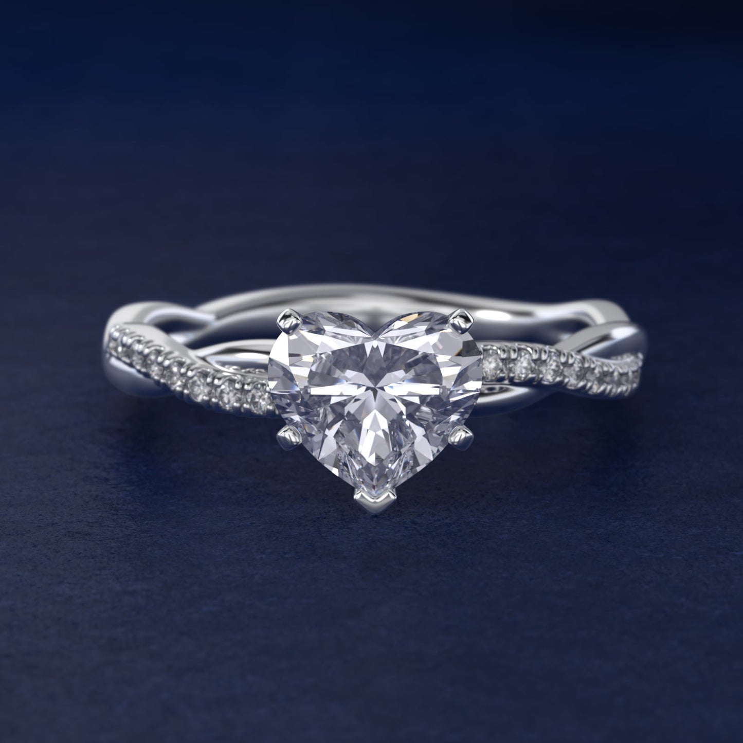 Petite Twist Diamond Engagement Ring in 18k White Gold (1/10 ct. tw.) - Heart Center
