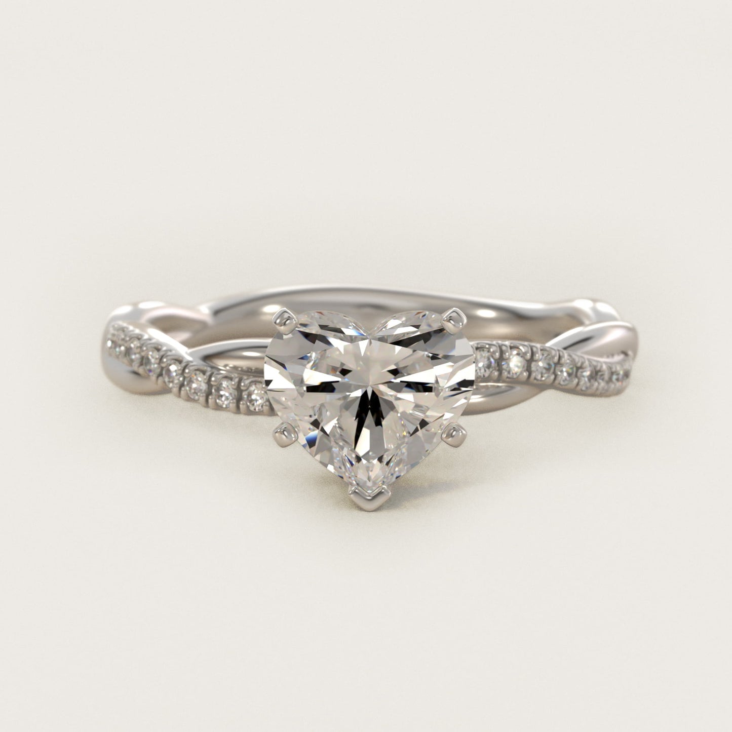 Petite Twist Diamond Engagement Ring in 18k White Gold (1/10 ct. tw.) - Heart Center