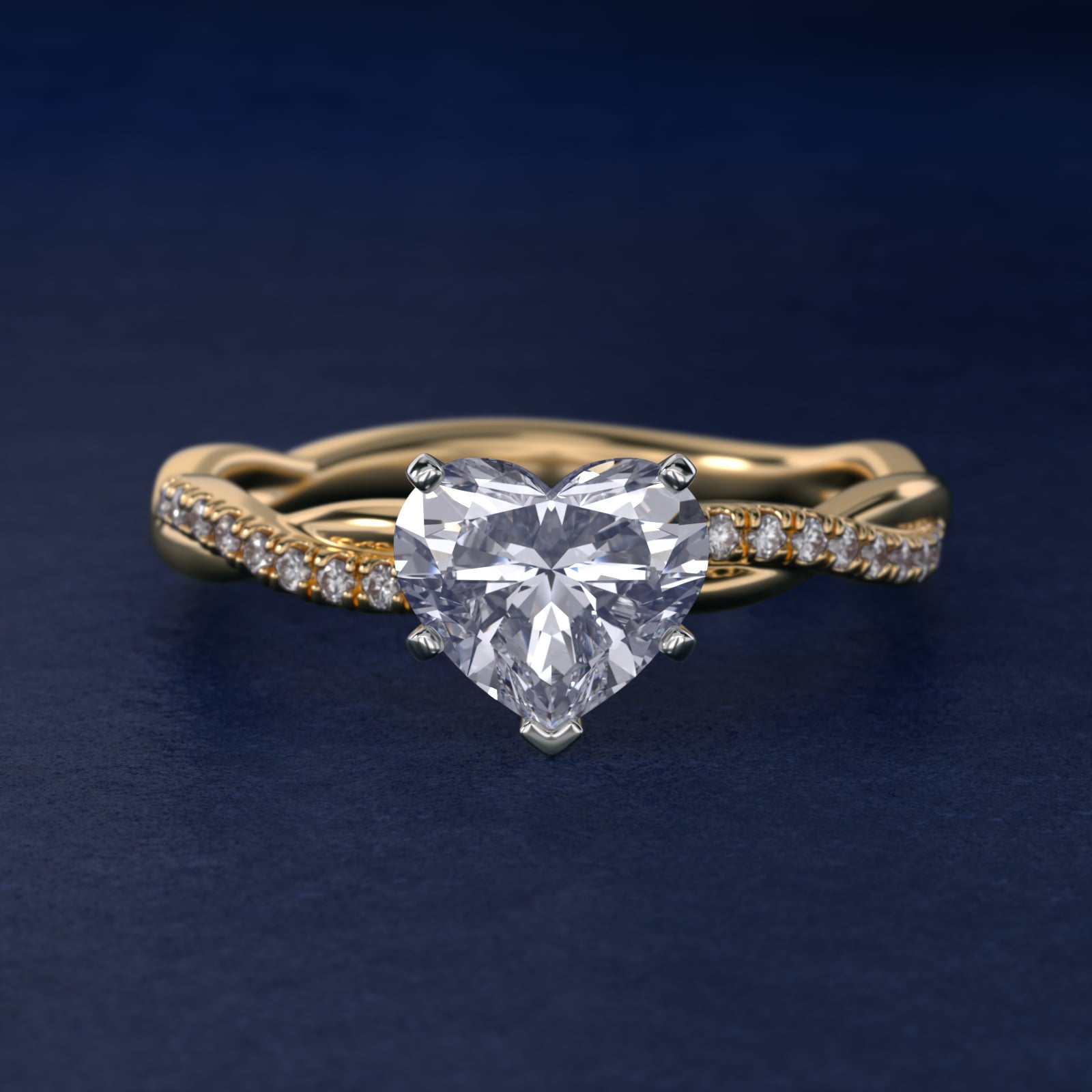 Petite Twist Diamond Engagement Ring in 14k Yellow Gold (1/10 ct. tw.) - Heart Center