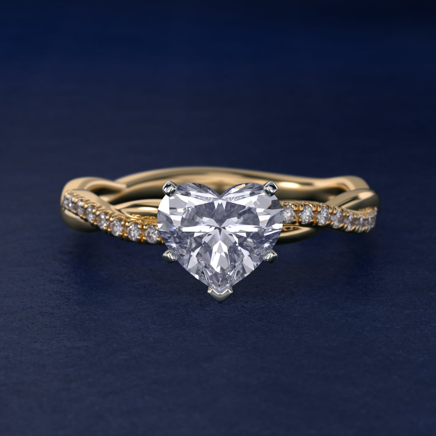 Petite Twist Diamond Engagement Ring in 18k Yellow Gold (1/10 ct. tw.) - Heart Center