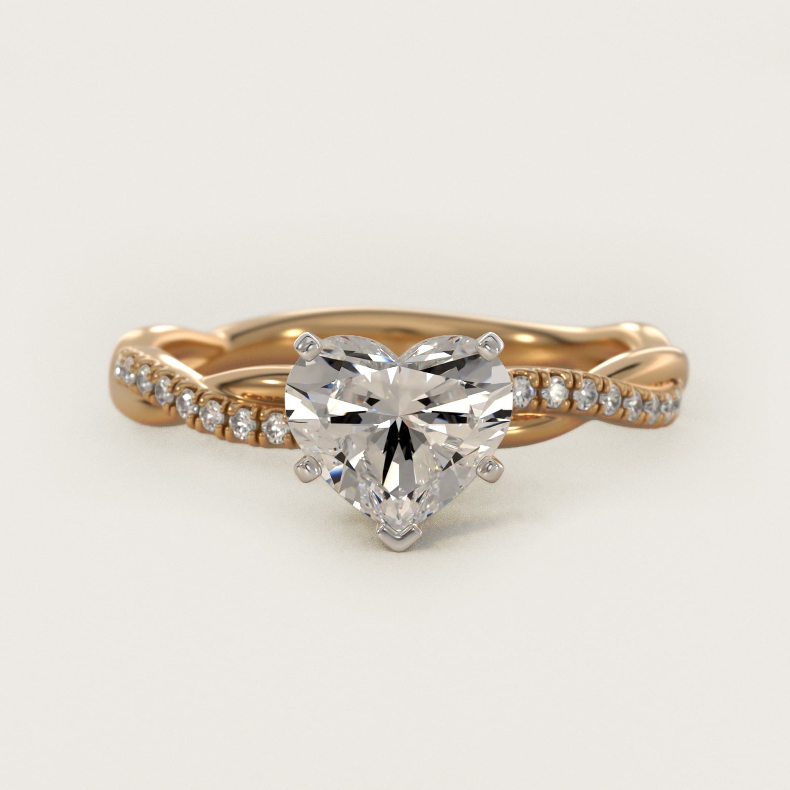 Petite Twist Diamond Engagement Ring in 14k Yellow Gold (1/10 ct. tw.) - Heart Center