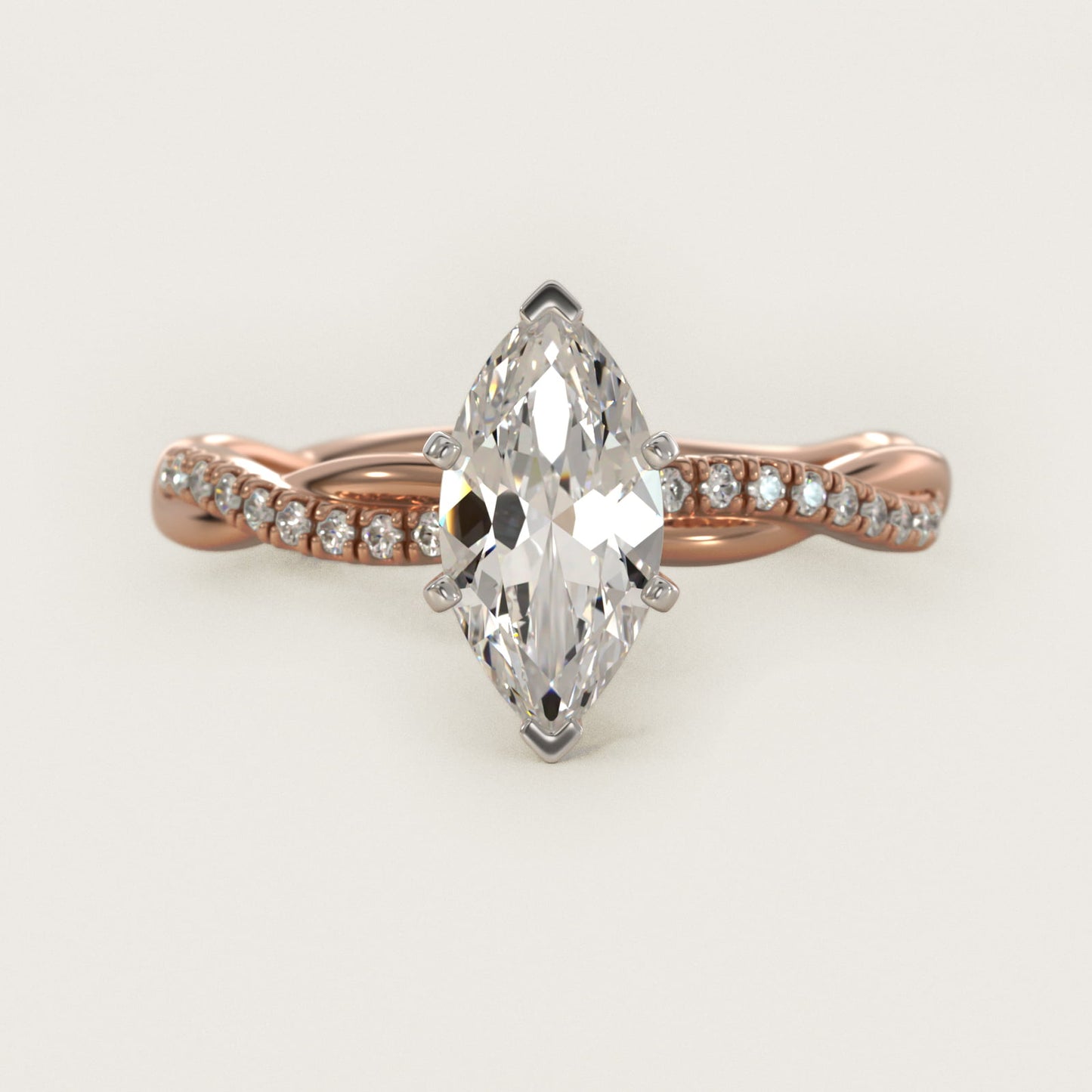 Petite Twist Diamond Engagement Ring in 14k Rose Gold (1/10 ct. tw.) - Marquise Center