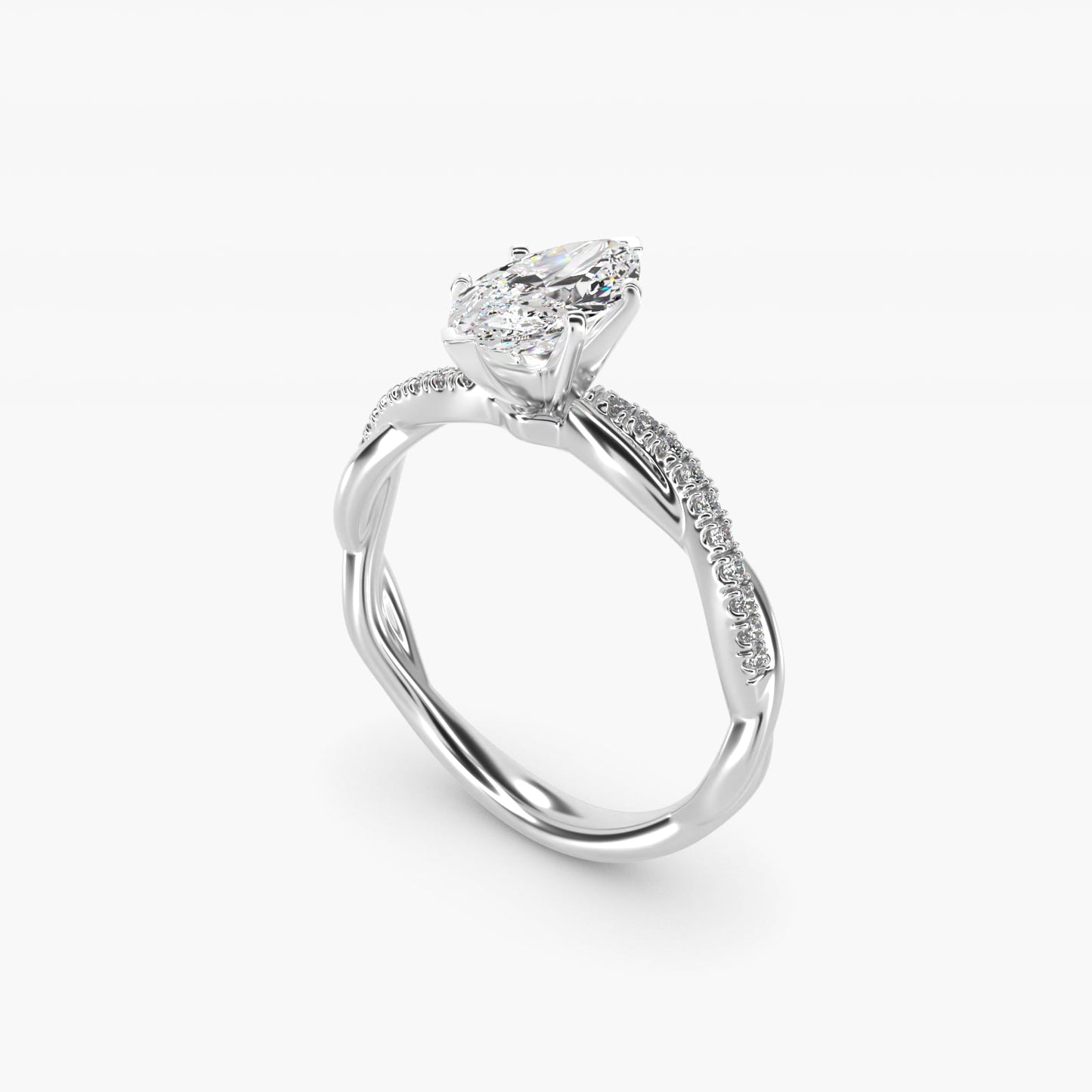 Petite Twist Diamond Engagement Ring in 14k White Gold (1/10 ct. tw.) - Marquise Center