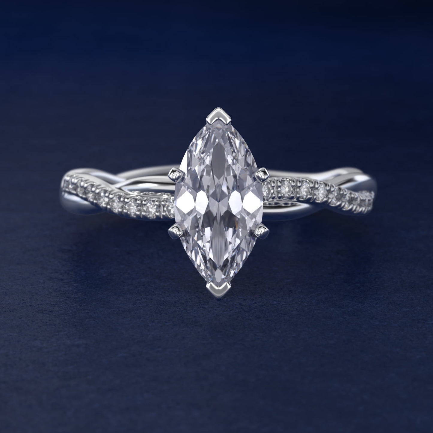 Petite Twist Diamond Engagement Ring in 14k White Gold (1/10 ct. tw.) - Marquise Center