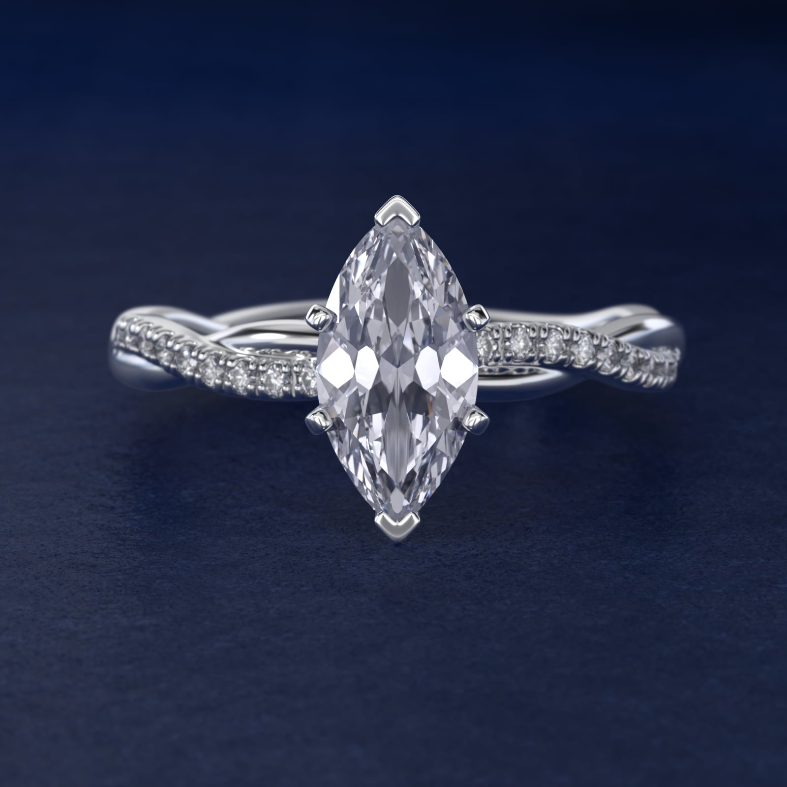 Petite Twist Diamond Engagement Ring in 18k White Gold (1/10 ct. tw.) - Marquise Center