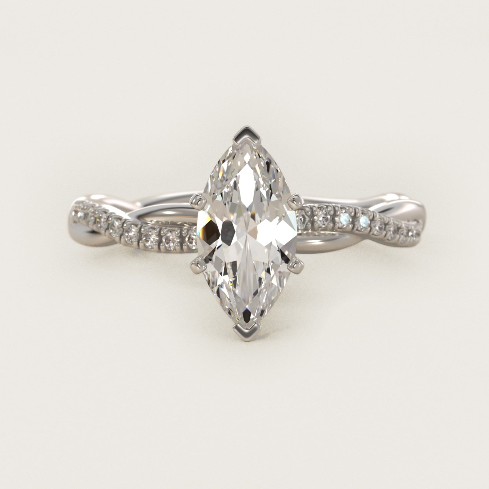 Petite Twist Diamond Engagement Ring in 14k White Gold (1/10 ct. tw.) - Marquise Center