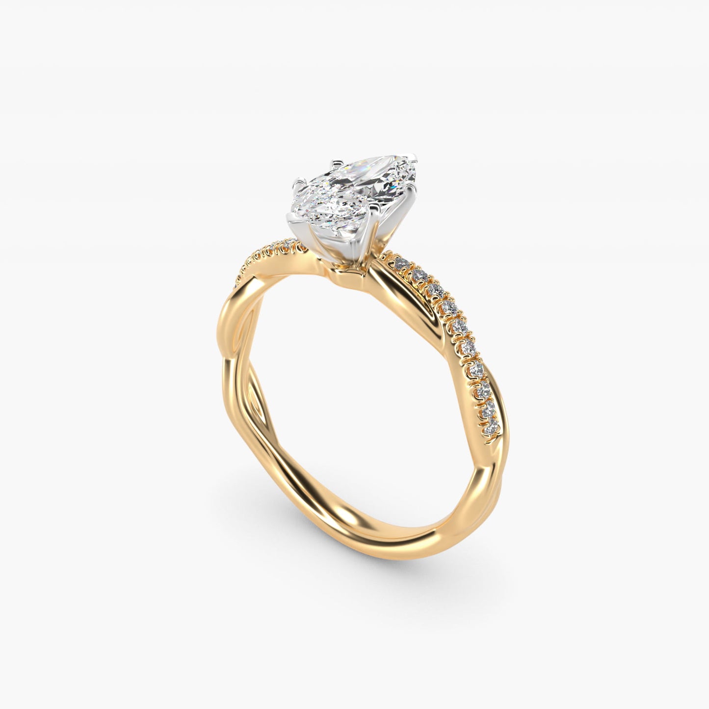 Petite Twist Diamond Engagement Ring in 14k Yellow Gold (1/10 ct. tw.) - Marquise Center