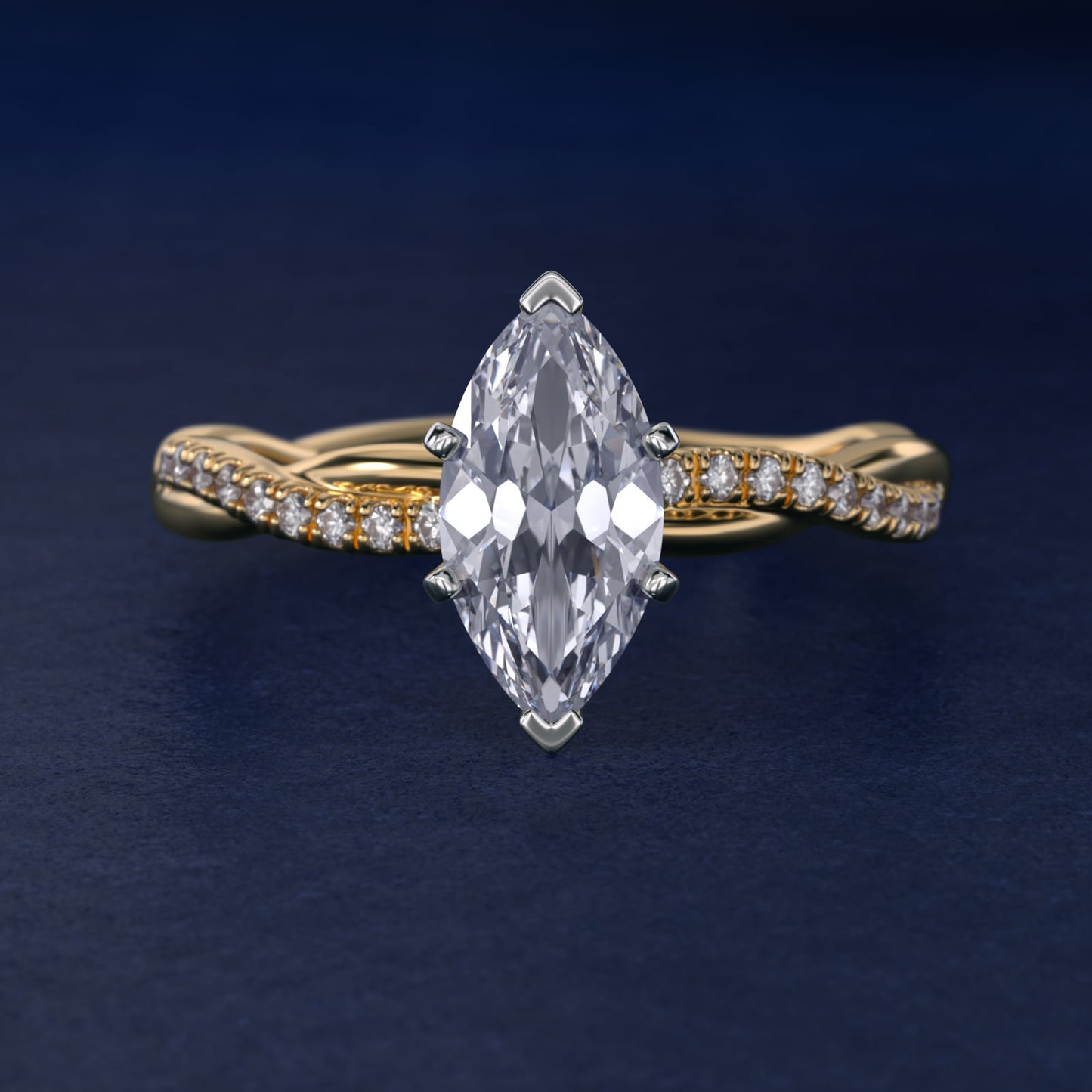Petite Twist Diamond Engagement Ring in 18k Yellow Gold (1/10 ct. tw.) - Marquise Center