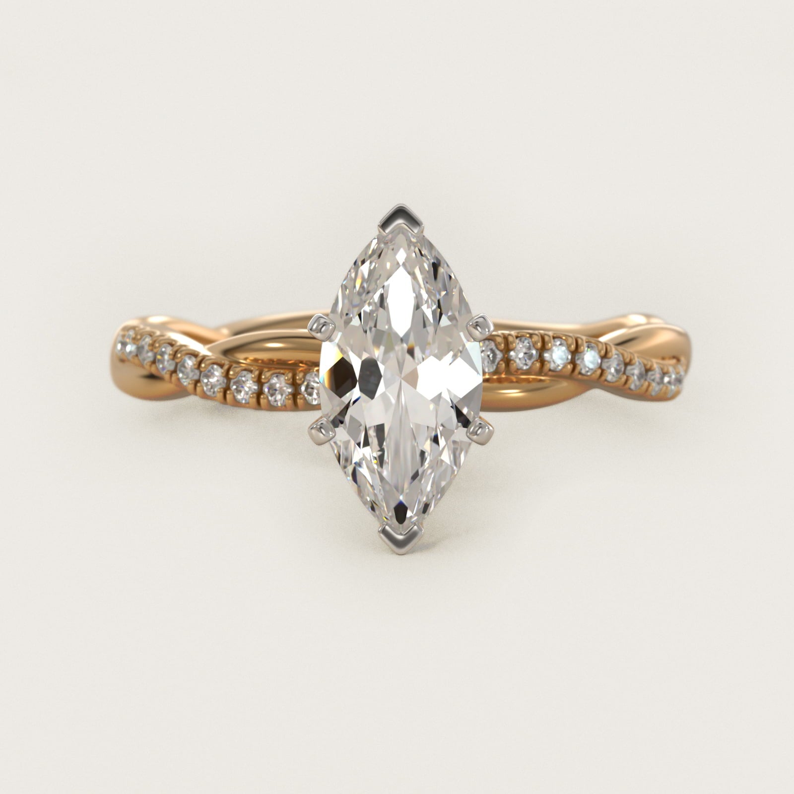 Petite Twist Diamond Engagement Ring in 14k Yellow Gold (1/10 ct. tw.) - Marquise Center