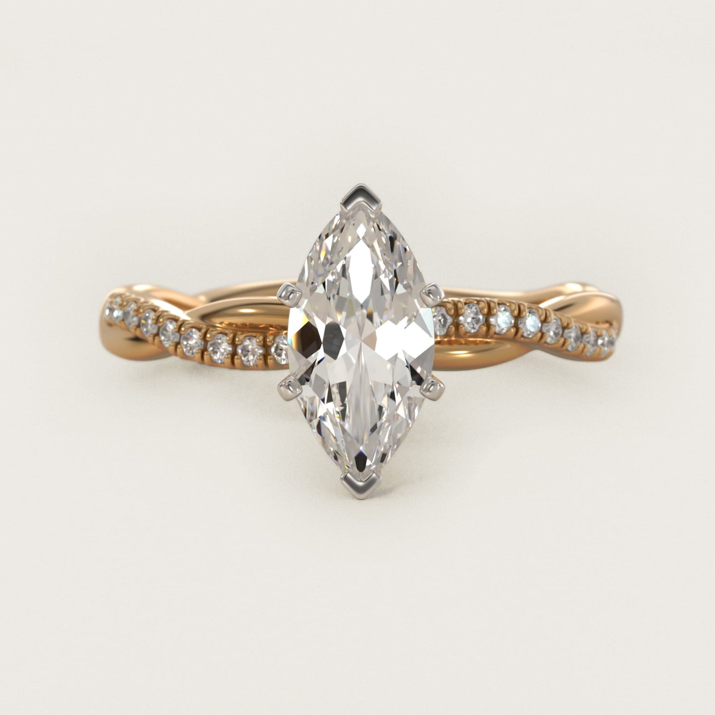 Petite Twist Diamond Engagement Ring in 18k Yellow Gold (1/10 ct. tw.) - Marquise Center