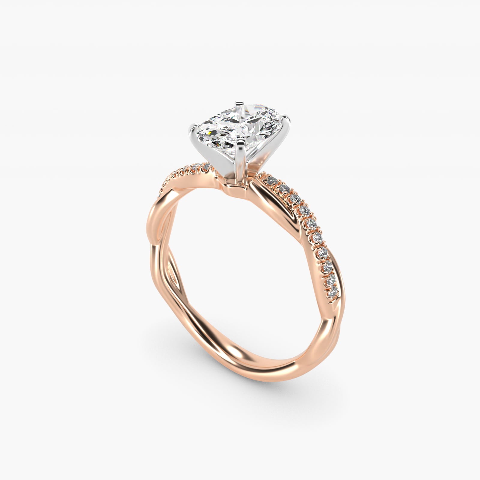 Petite Twist Diamond Engagement Ring in 14k Rose Gold (1/10 ct. tw.) - Oval Center