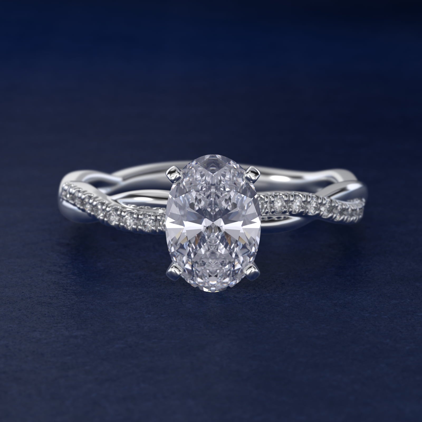 Petite Twist Diamond Engagement Ring in 14k White Gold (1/10 ct. tw.) - Oval Center