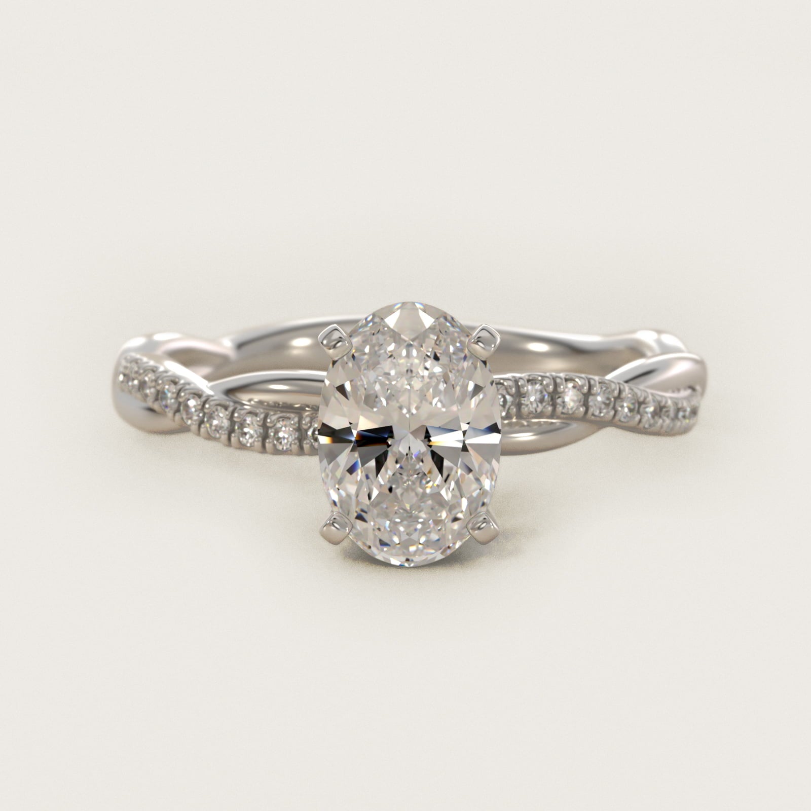 Petite Twist Diamond Engagement Ring in 14k White Gold (1/10 ct. tw.) - Oval Center