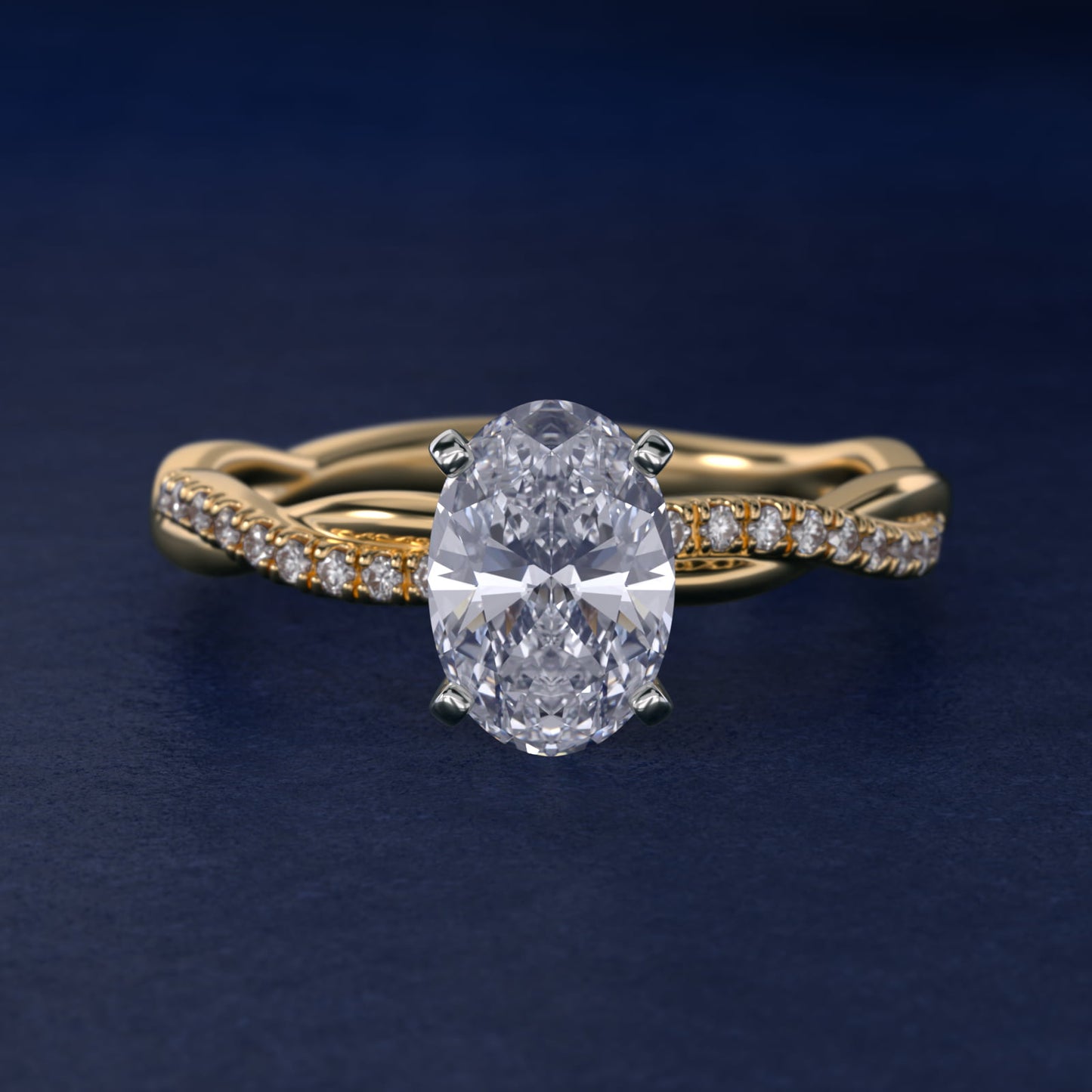Petite Twist Diamond Engagement Ring in 18k Yellow Gold (1/10 ct. tw.) - Oval Center