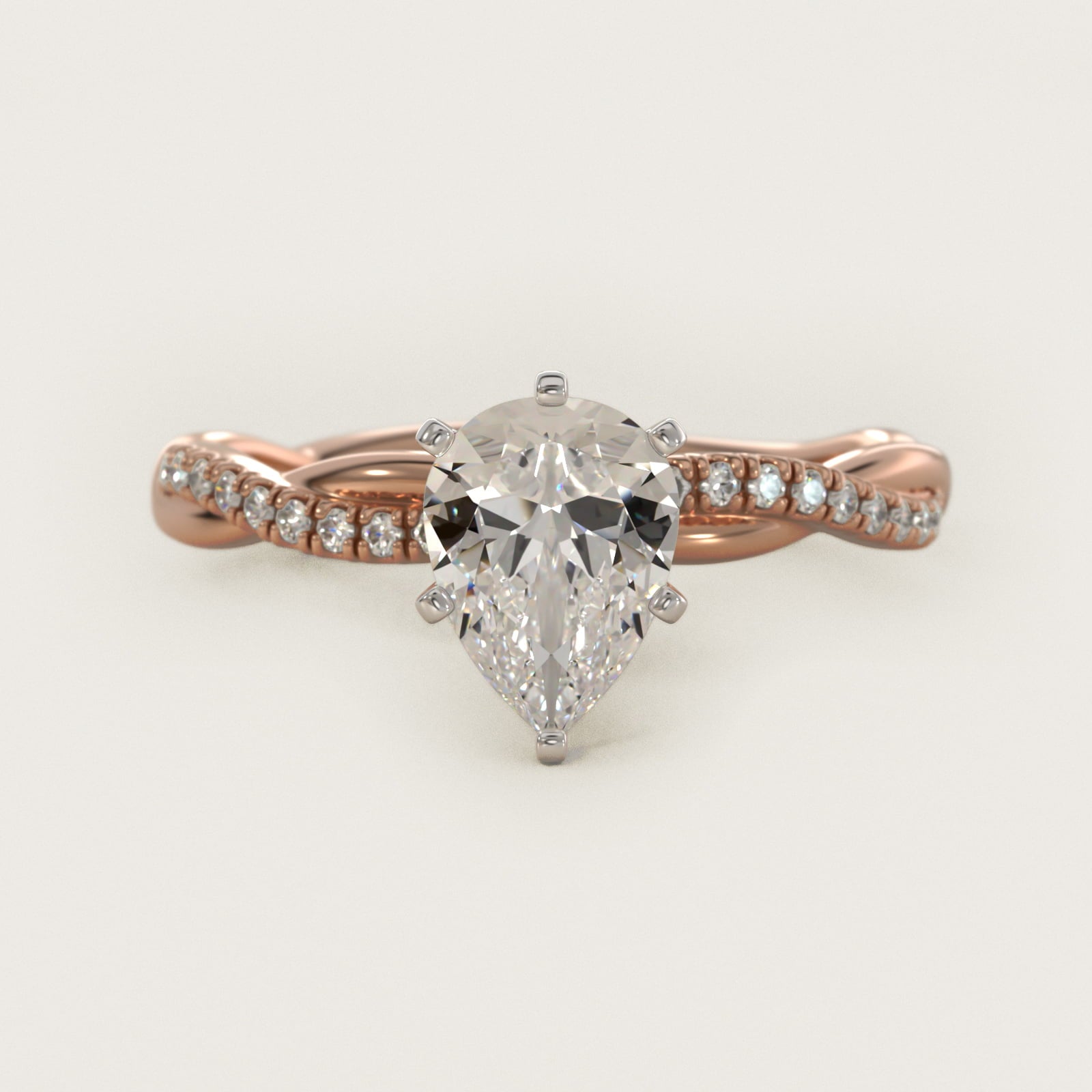 Petite Twist Diamond Engagement Ring in 14k Rose Gold (1/10 ct. tw.) - Pear Center