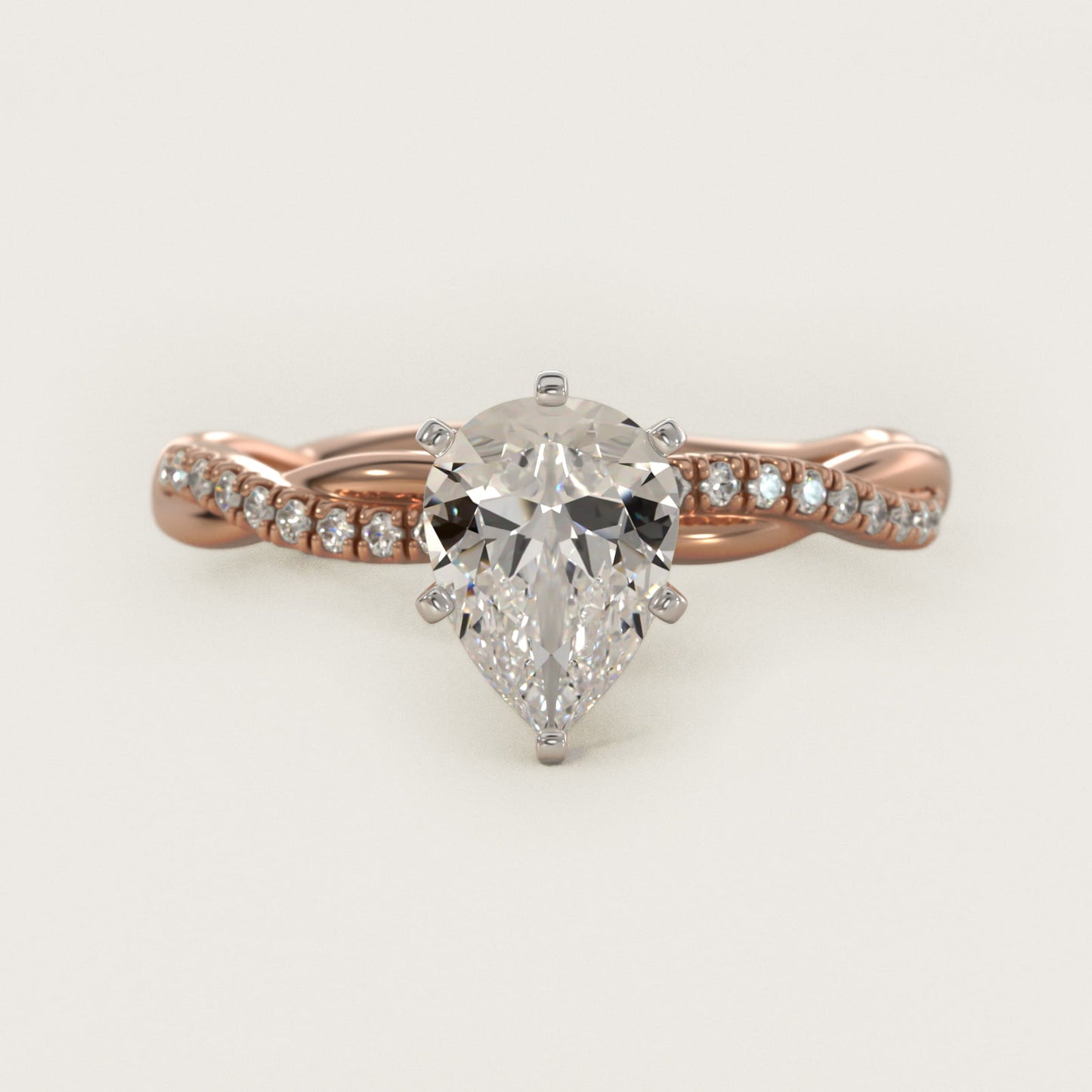 Petite Twist Diamond Engagement Ring in 18k Rose Gold (1/10 ct. tw.) - Pear Center