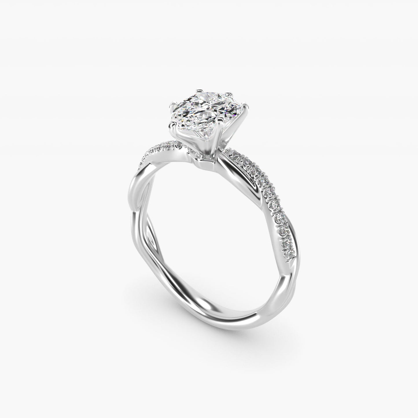 Petite Twist Diamond Engagement Ring in 14k White Gold (1/10 ct. tw.) - Pear Center
