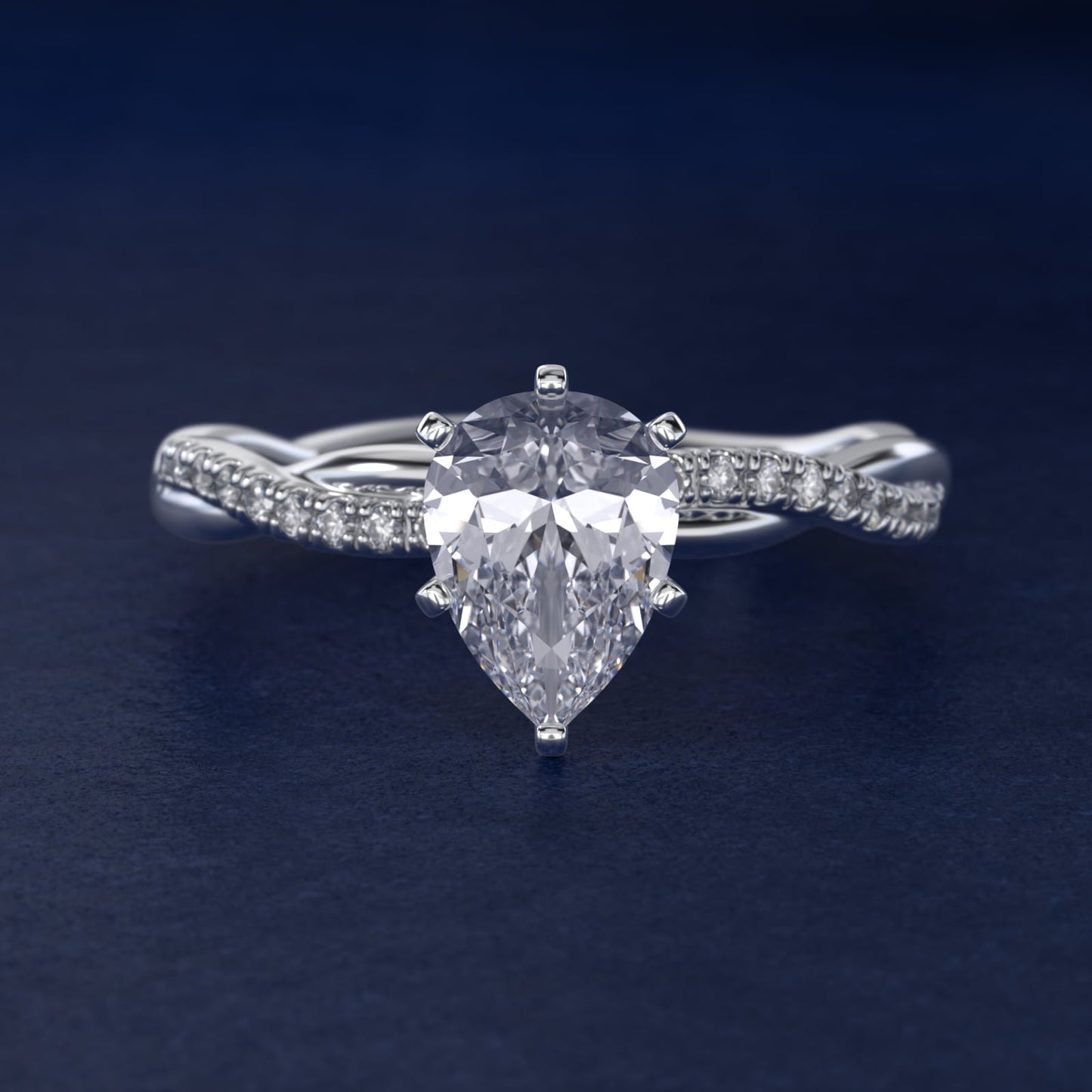 Petite Twist Diamond Engagement Ring in 18k White Gold (1/10 ct. tw.) - Pear Center