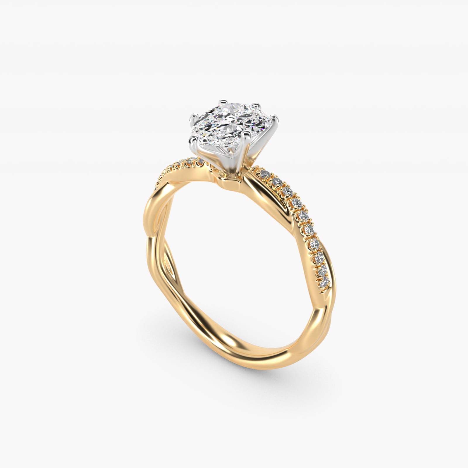 Petite Twist Diamond Engagement Ring in 18k Yellow Gold (1/10 ct. tw.) - Pear Center