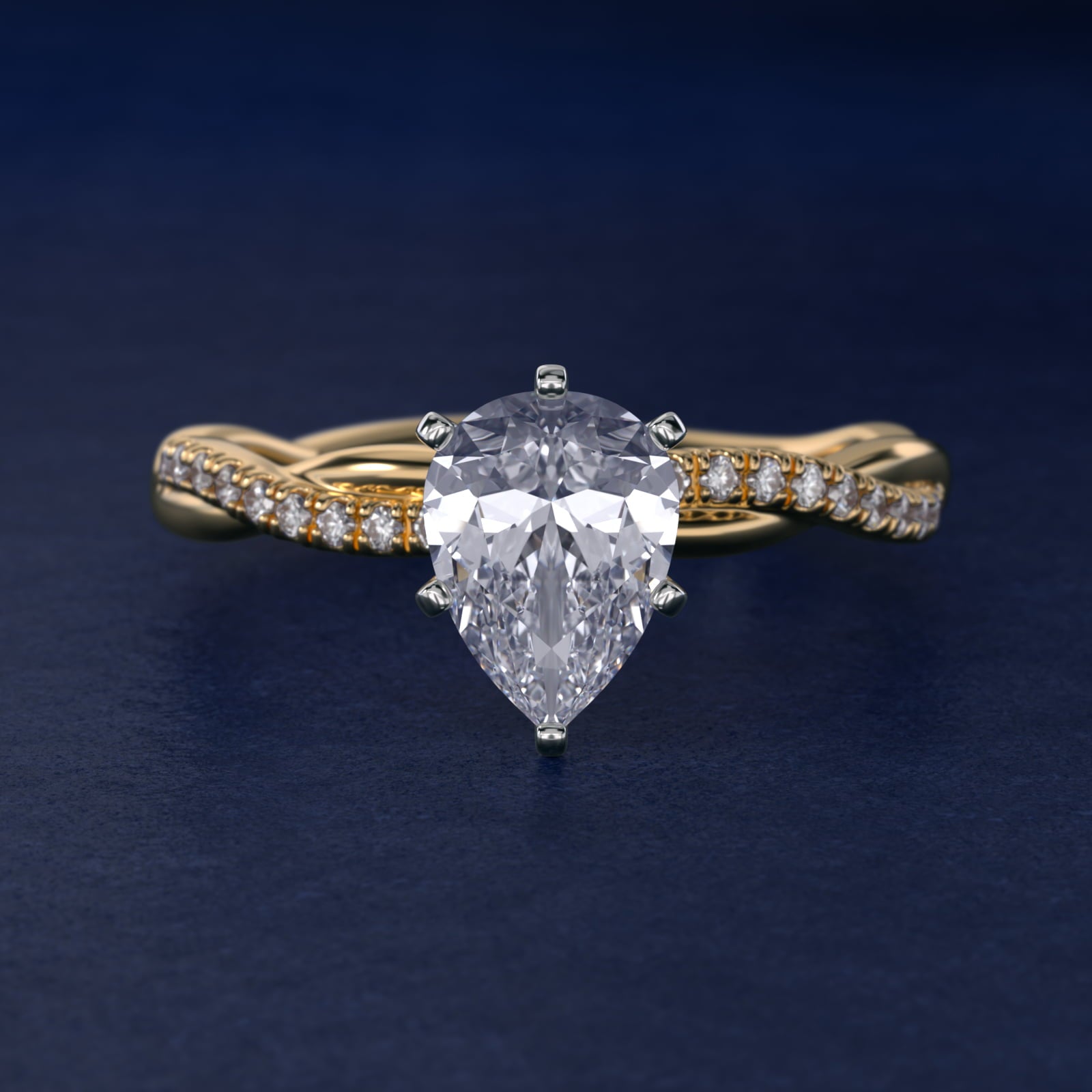 Petite Twist Diamond Engagement Ring in 18k Yellow Gold (1/10 ct. tw.) - Pear Center