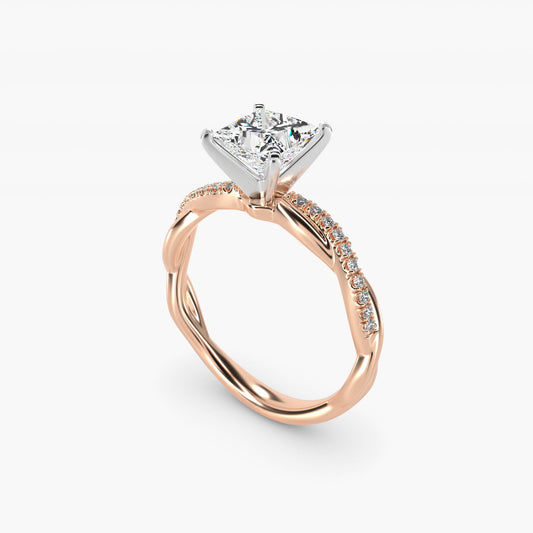 Petite Twist Diamond Engagement Ring in 18k Rose Gold (1/10 ct. tw.) - Princess Center