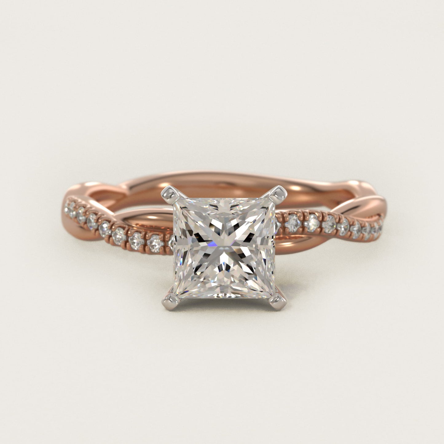 Petite Twist Diamond Engagement Ring in 14k Rose Gold (1/10 ct. tw.) - Princess Center