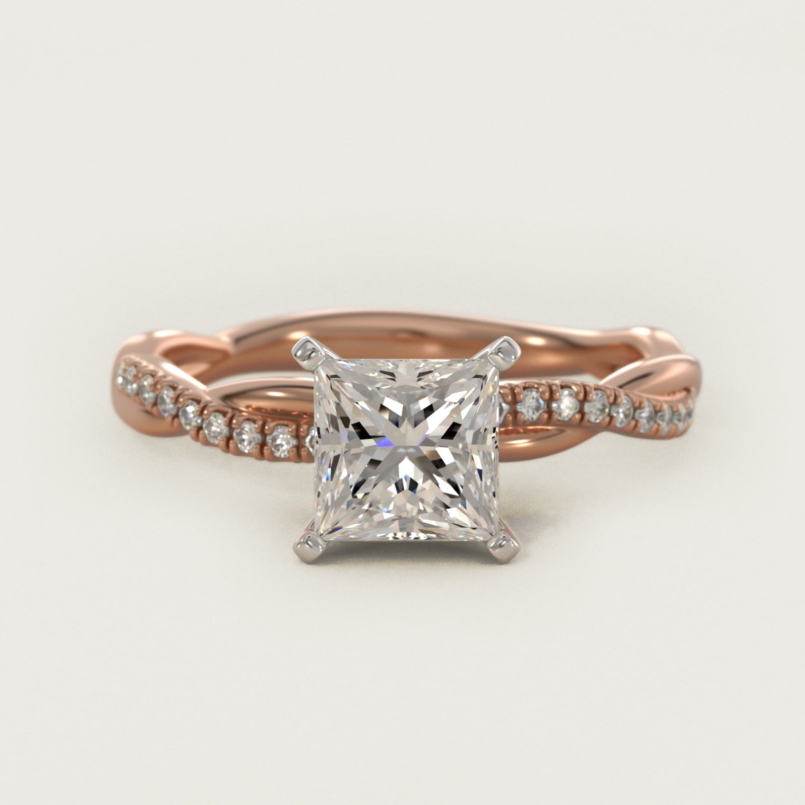 Petite Twist Diamond Engagement Ring in 18k Rose Gold (1/10 ct. tw.) - Princess Center