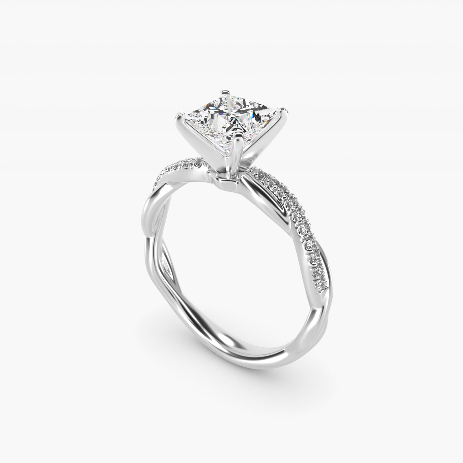 Petite Twist Diamond Engagement Ring in 14k White Gold (1/10 ct. tw.) - Princess Center