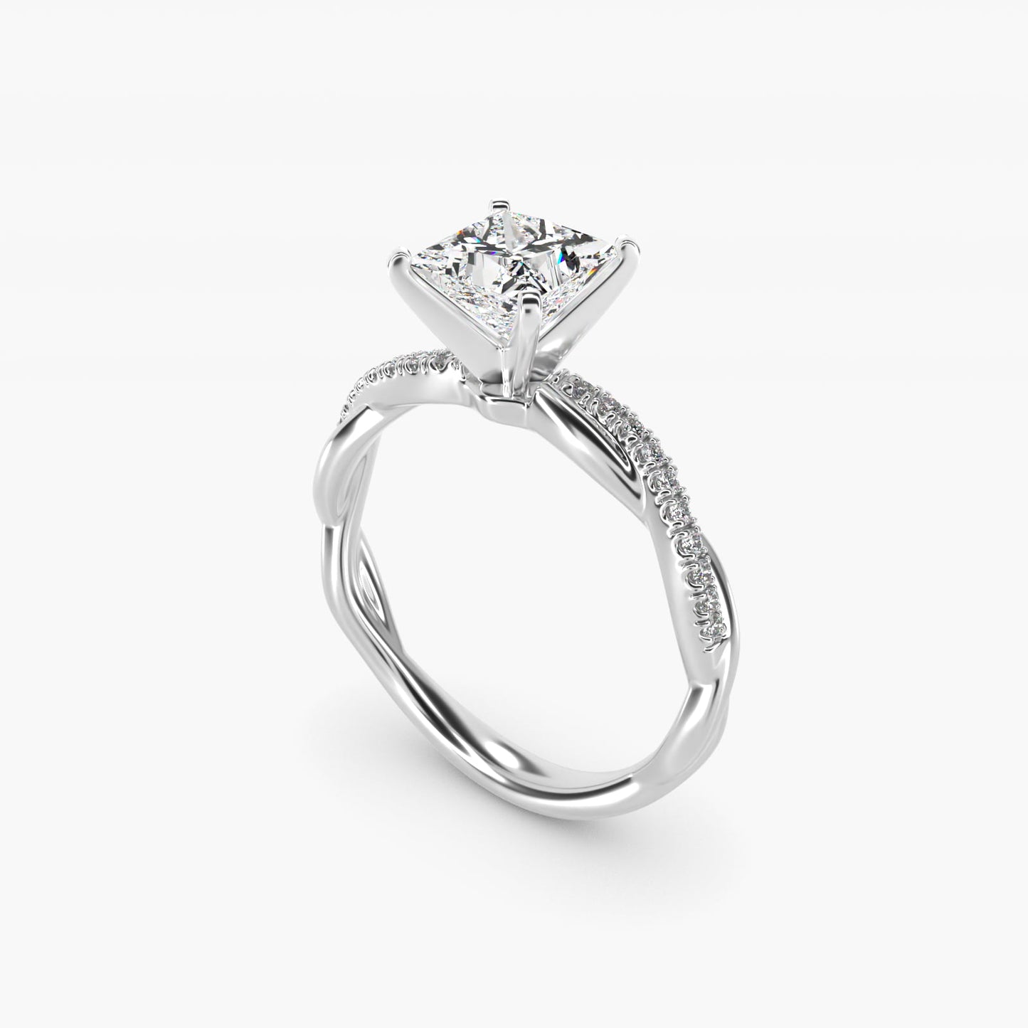 Petite Twist Diamond Engagement Ring in 18k White Gold (1/10 ct. tw.) - Princess Center
