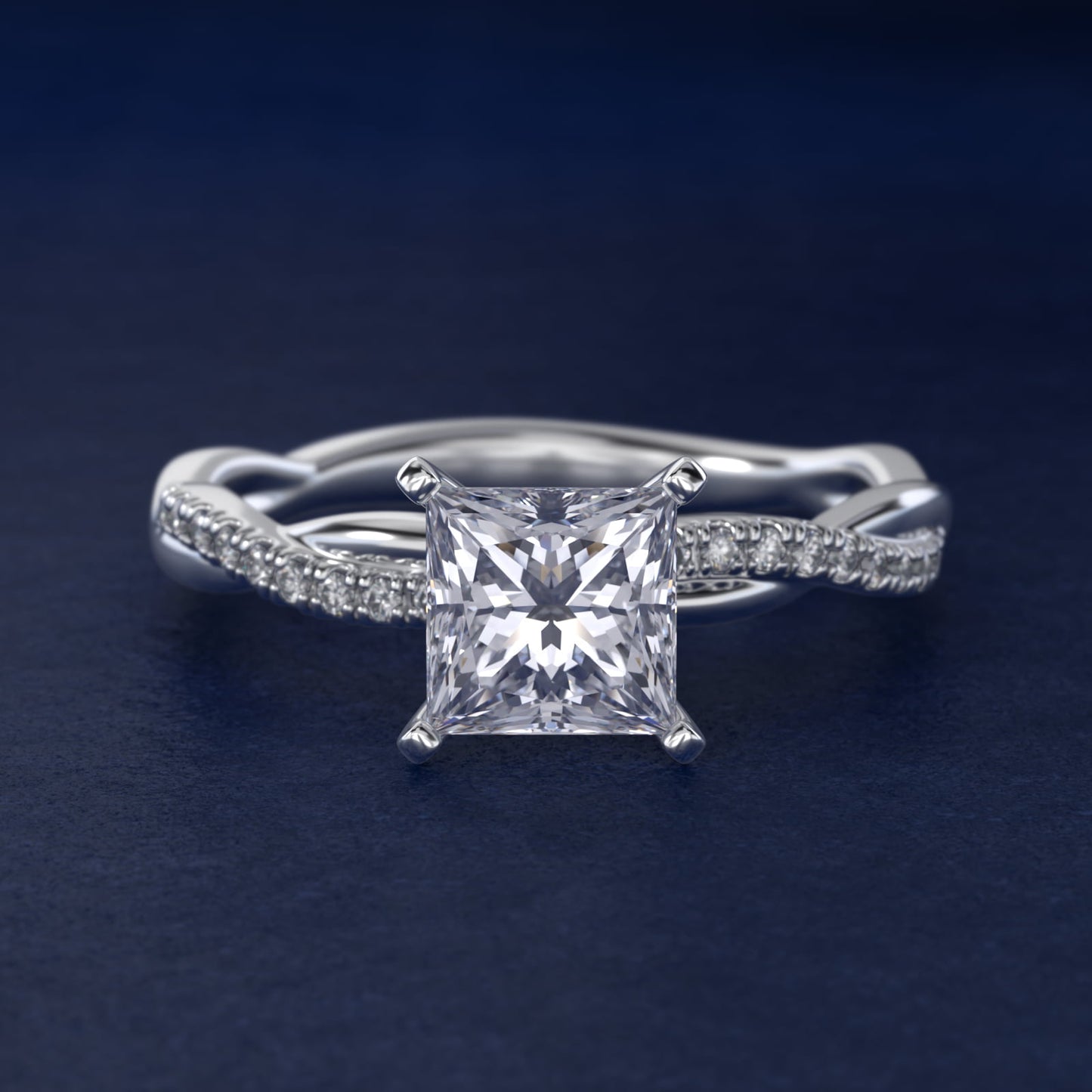 Petite Twist Diamond Engagement Ring in 18k White Gold (1/10 ct. tw.) - Princess Center