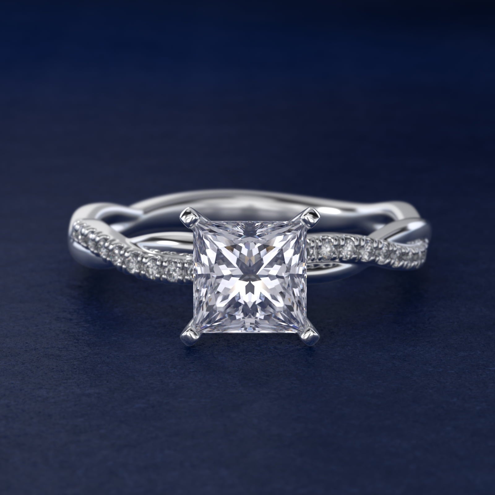 Petite Twist Diamond Engagement Ring in 18k White Gold (1/10 ct. tw.) - Princess Center