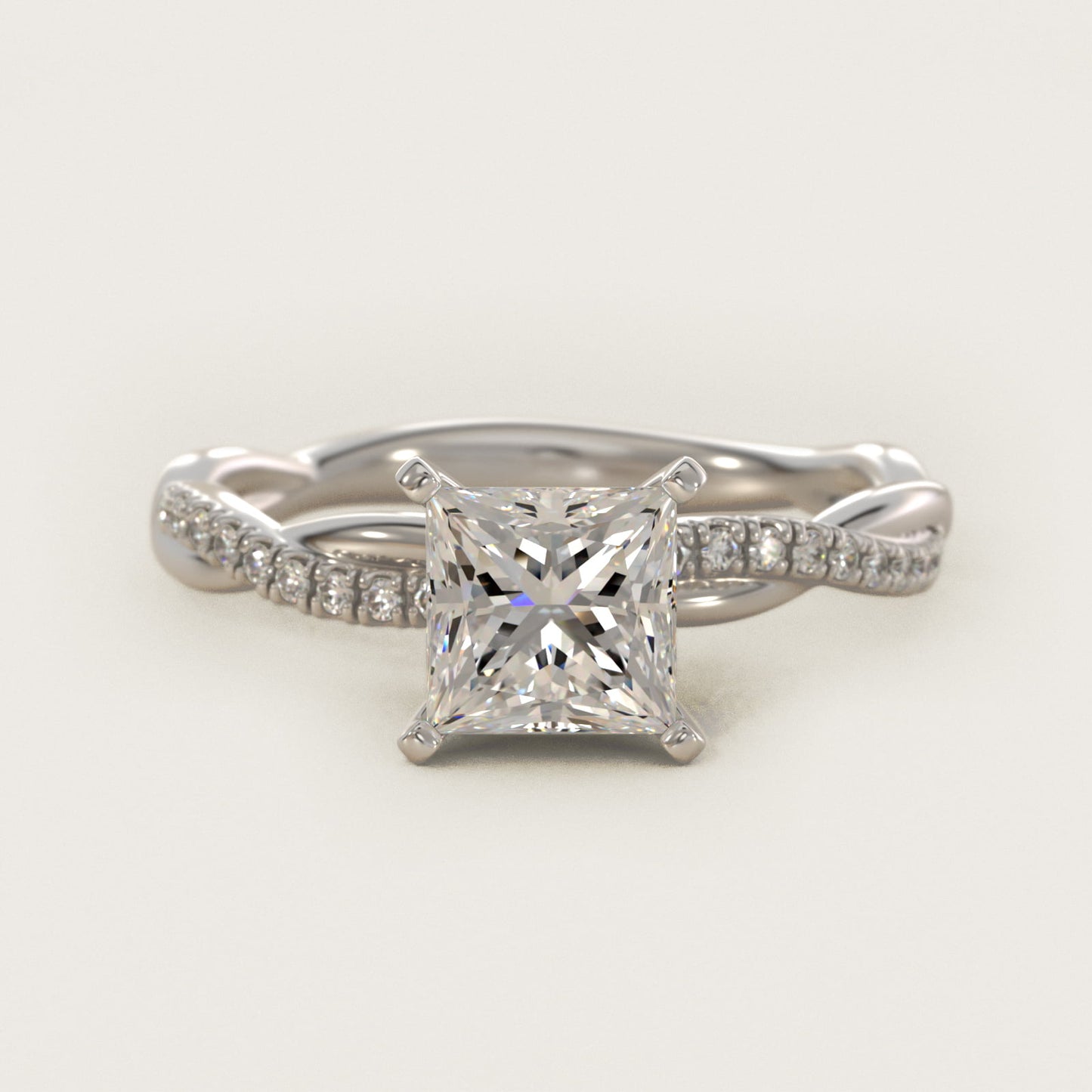 Petite Twist Diamond Engagement Ring in 18k White Gold (1/10 ct. tw.) - Princess Center