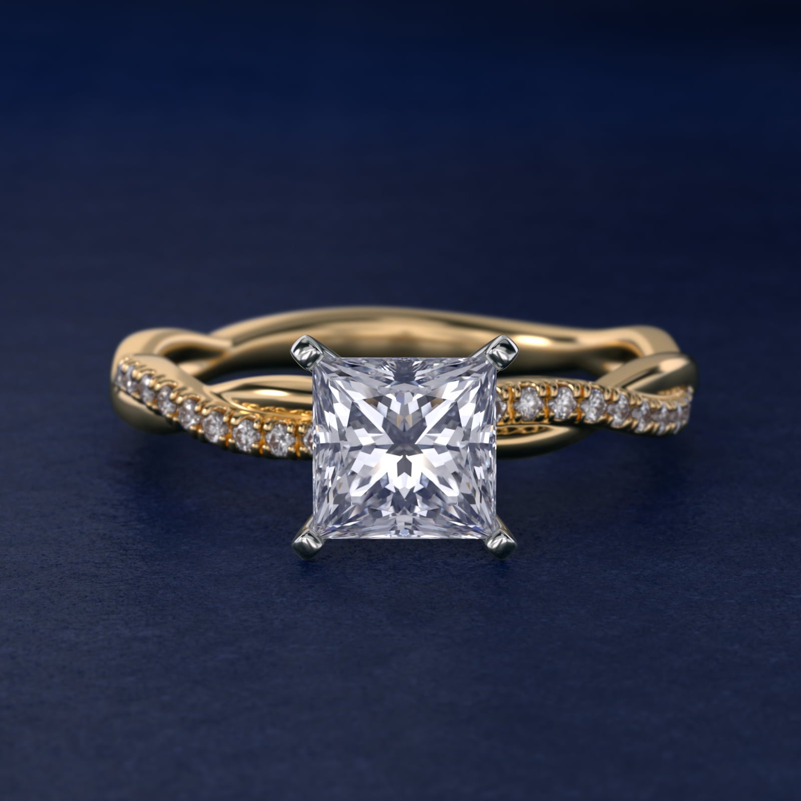 Petite Twist Diamond Engagement Ring in 14k Yellow Gold (1/10 ct. tw.) - Princess Center