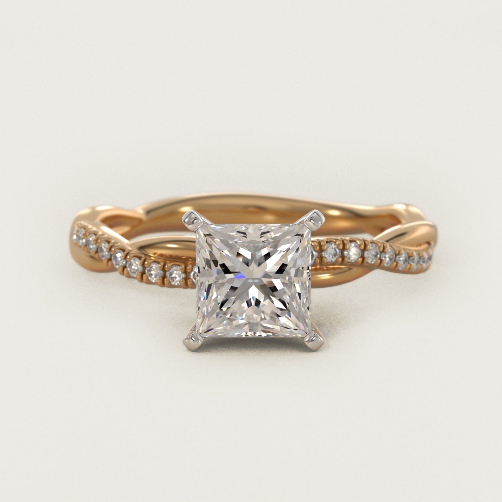 Petite Twist Diamond Engagement Ring in 14k Yellow Gold (1/10 ct. tw.) - Princess Center