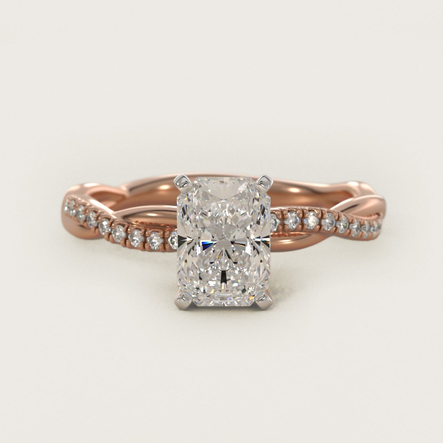 Petite Twist Diamond Engagement Ring in 18k Rose Gold (1/10 ct. tw.) - Radiant Center