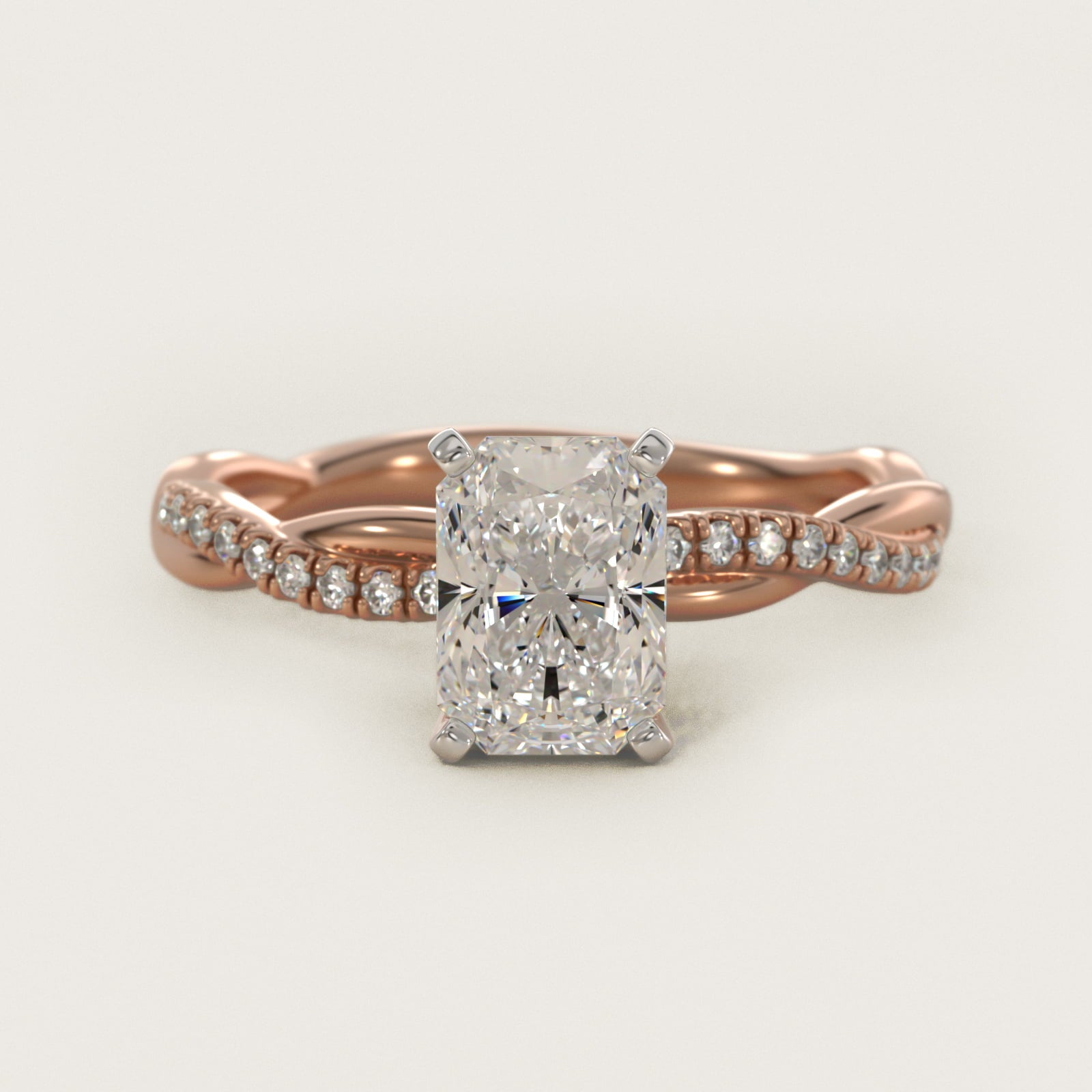 Petite Twist Diamond Engagement Ring in 18k Rose Gold (1/10 ct. tw.) - Radiant Center