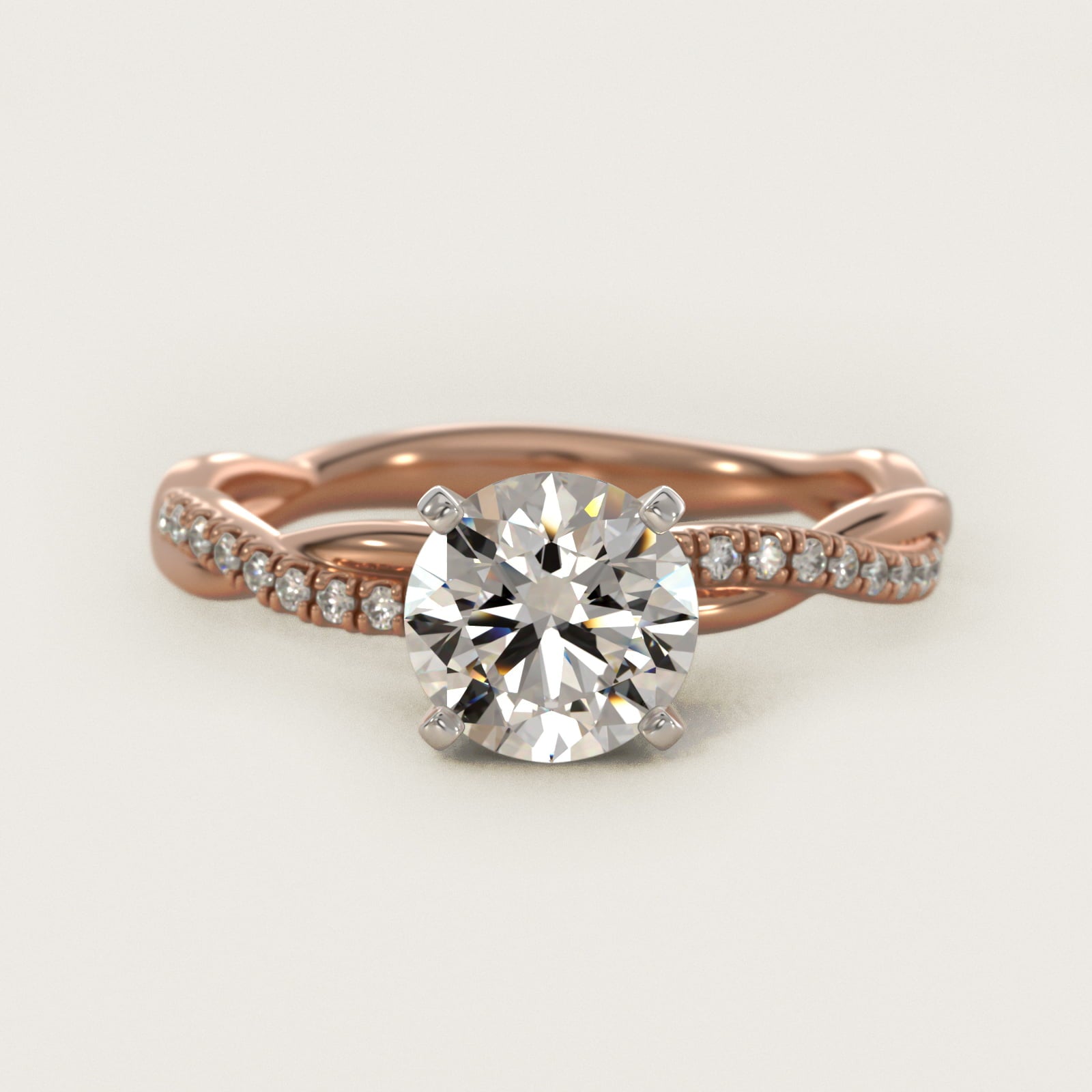 Petite Twist Diamond Engagement Ring in 18k Rose Gold (1/10 ct. tw.) - Round Center