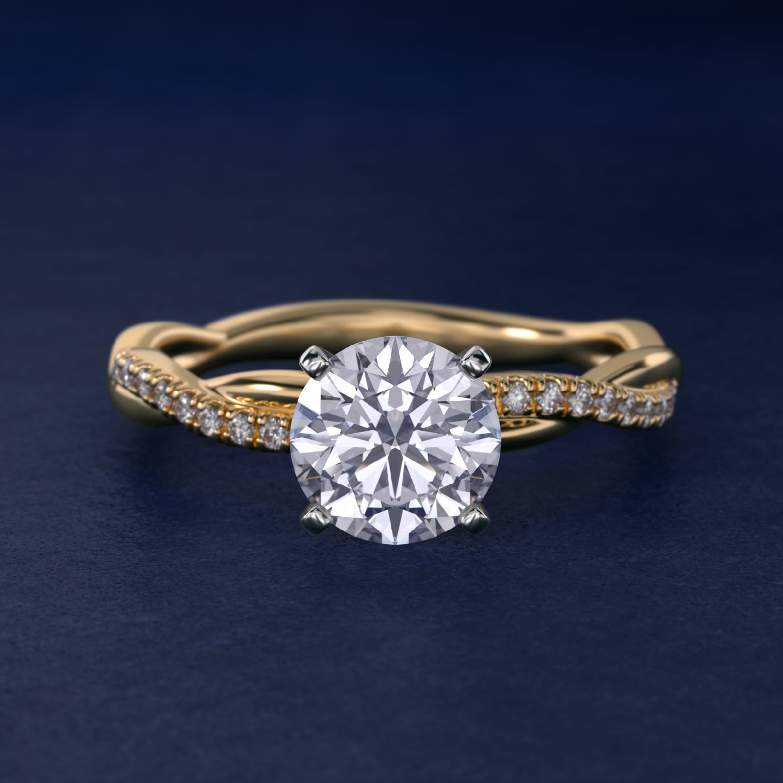 Petite Twist Diamond Engagement Ring in 18k Yellow Gold (1/10 ct. tw.) - Round Center