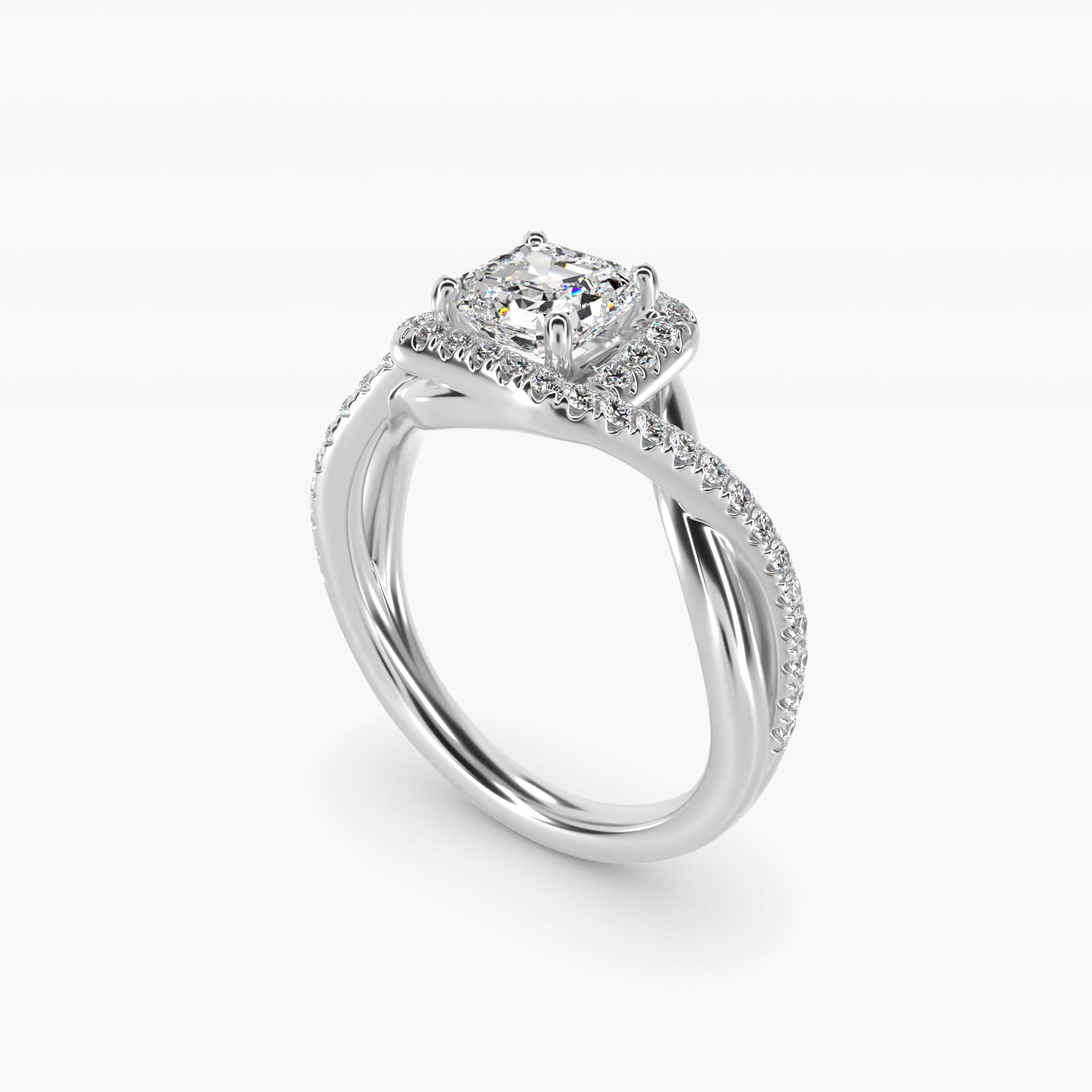 Petite Twisted Halo Diamond Engagement Ring in 14k White Gold (1/4 ct. tw.) - Asscher Center