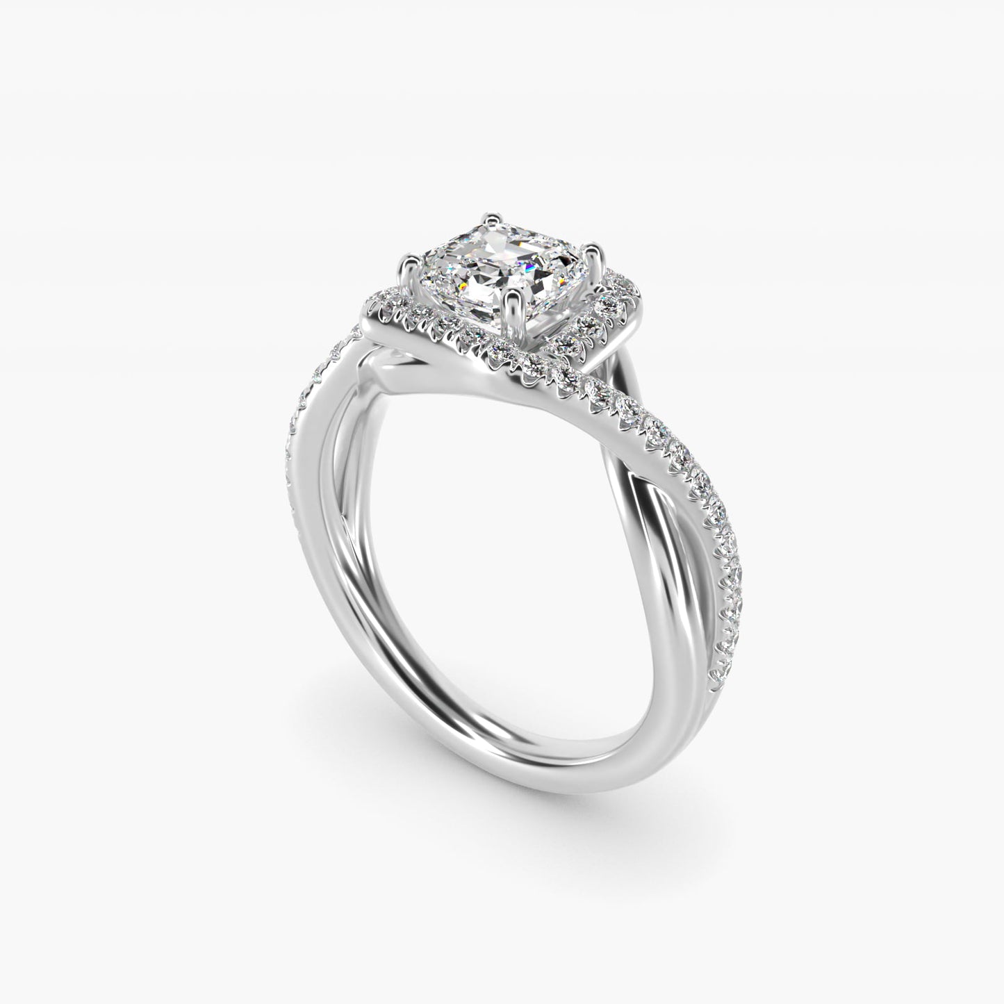 Petite Twisted Halo Diamond Engagement Ring in 18k White Gold (1/4 ct. tw.) - Asscher Center