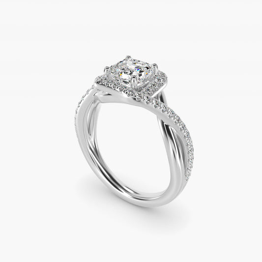 Petite Twisted Halo Diamond Engagement Ring in 18k White Gold (1/4 ct. tw.) - Asscher Center