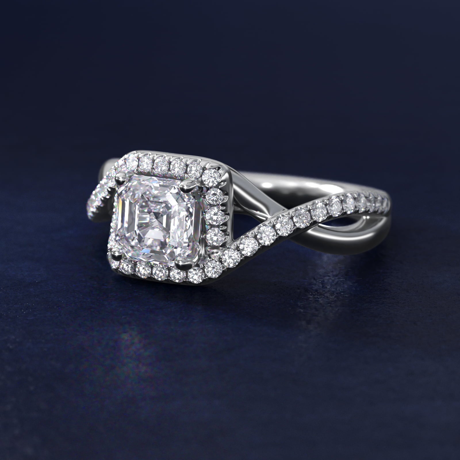 Petite Twisted Halo Diamond Engagement Ring in 14k White Gold (1/4 ct. tw.) - Asscher Center