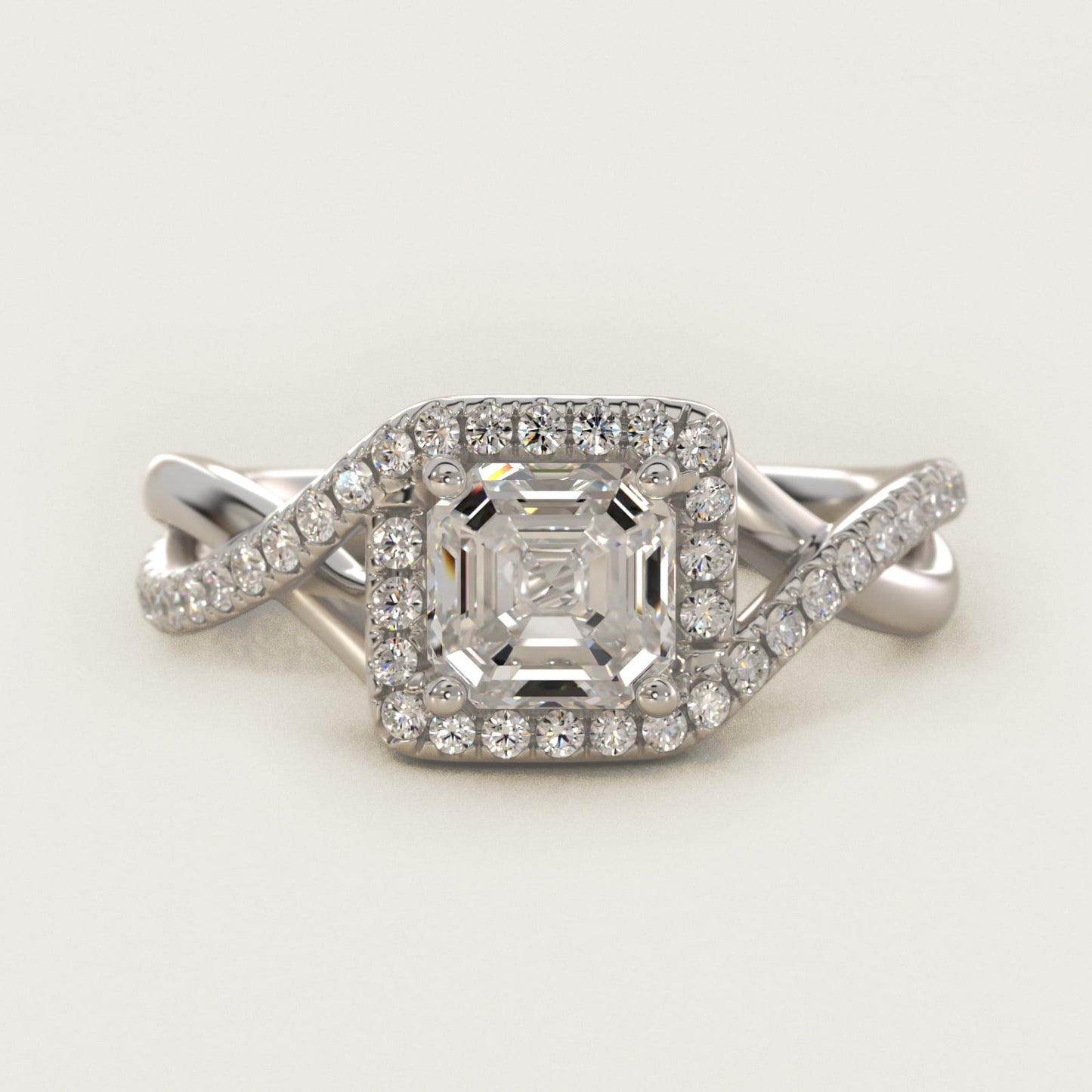 Petite Twisted Halo Diamond Engagement Ring in 14k White Gold (1/4 ct. tw.) - Asscher Center