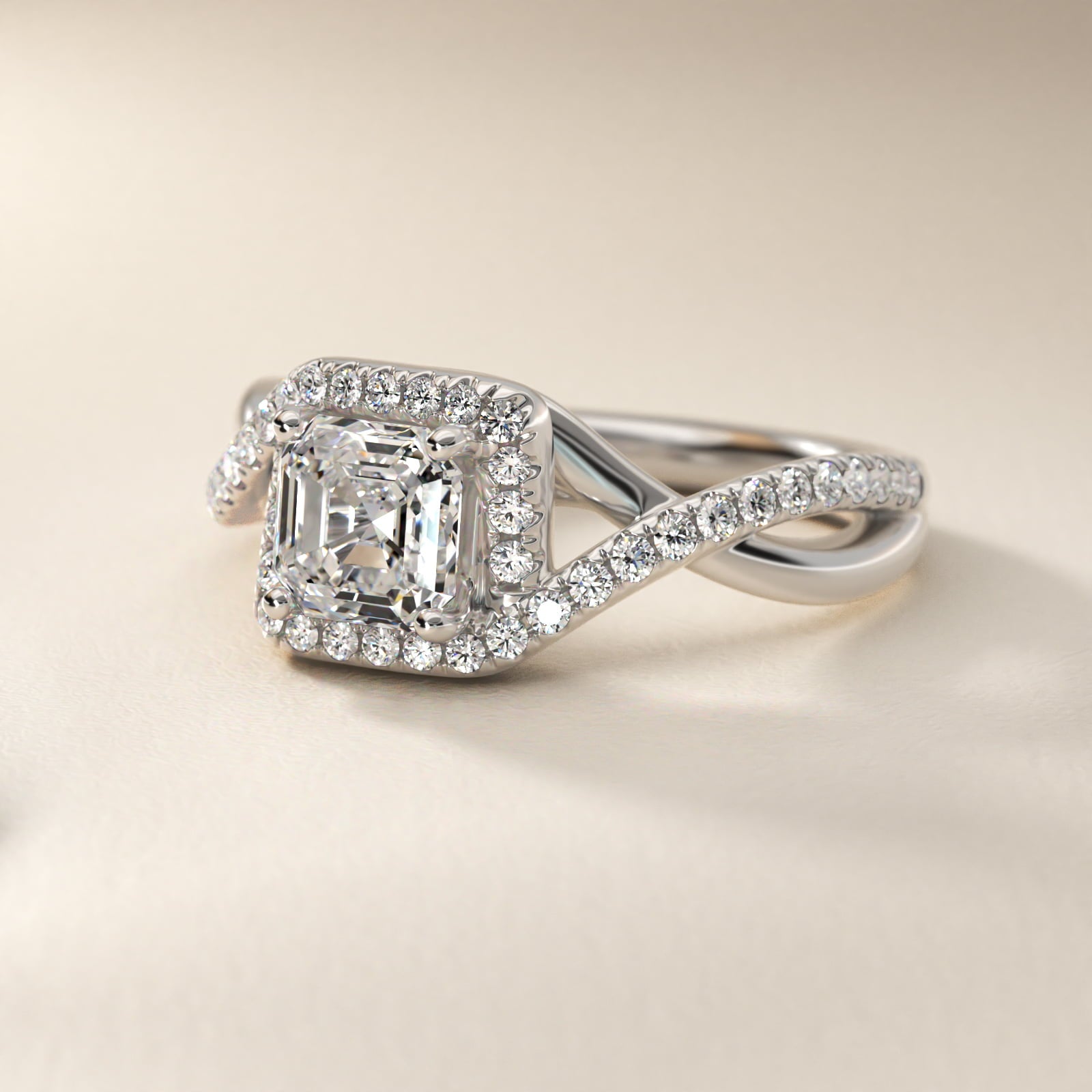 Petite Twisted Halo Diamond Engagement Ring in Platinum (1/4 ct. tw.) - Asscher Center