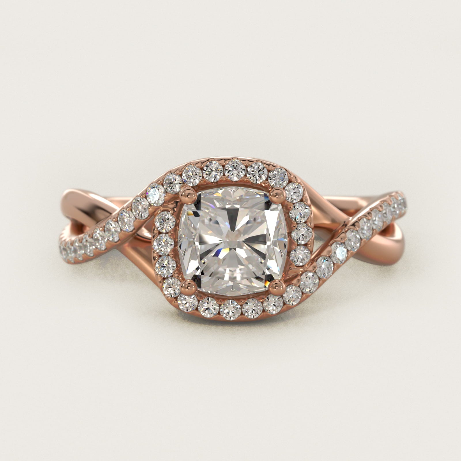 Petite Twisted Halo Diamond Engagement Ring in 18k Rose Gold (1/4 ct. tw.) - Cushion Center